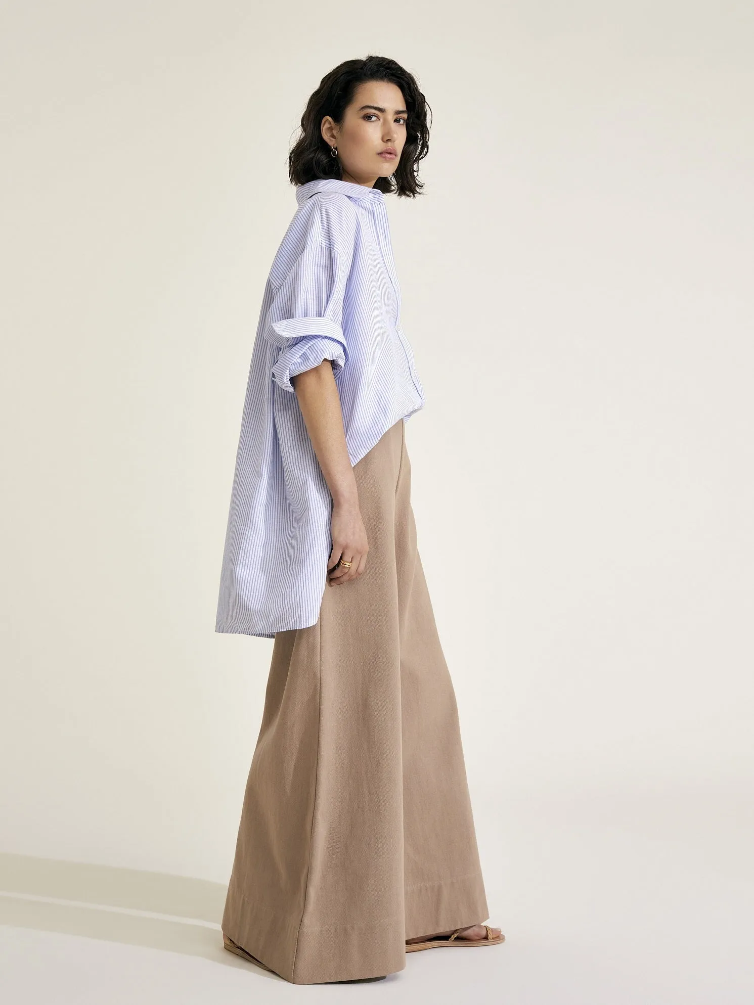 DELIA - Blue and White Stripe Linen Weave Shirt sold by Mondo Corsini product image thumbnail 4