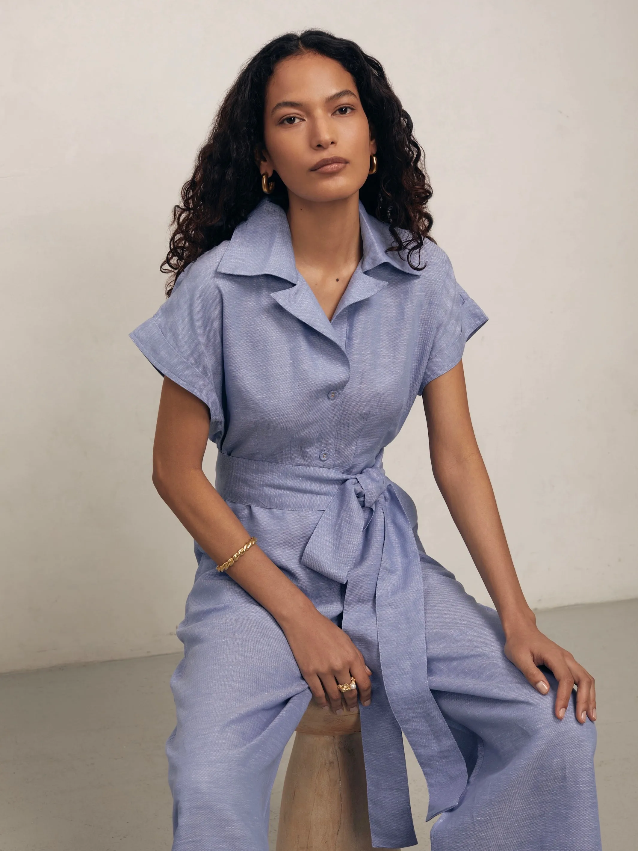 TERESA - Blue Linen Chambray Jumpsuit sold by Mondo Corsini product image thumbnail 4