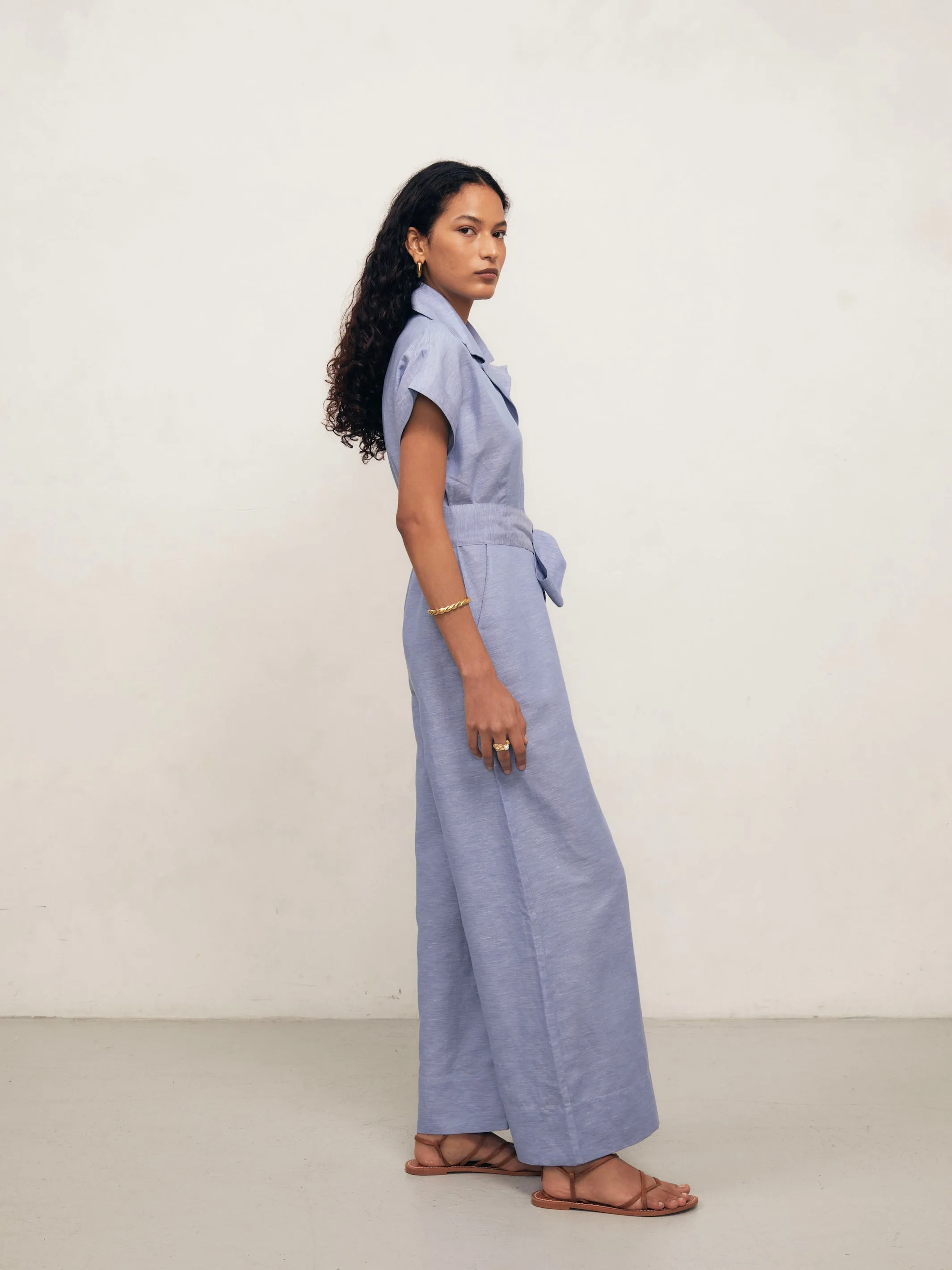 TERESA - Blue Linen Chambray Jumpsuit sold by Mondo Corsini product image thumbnail 2