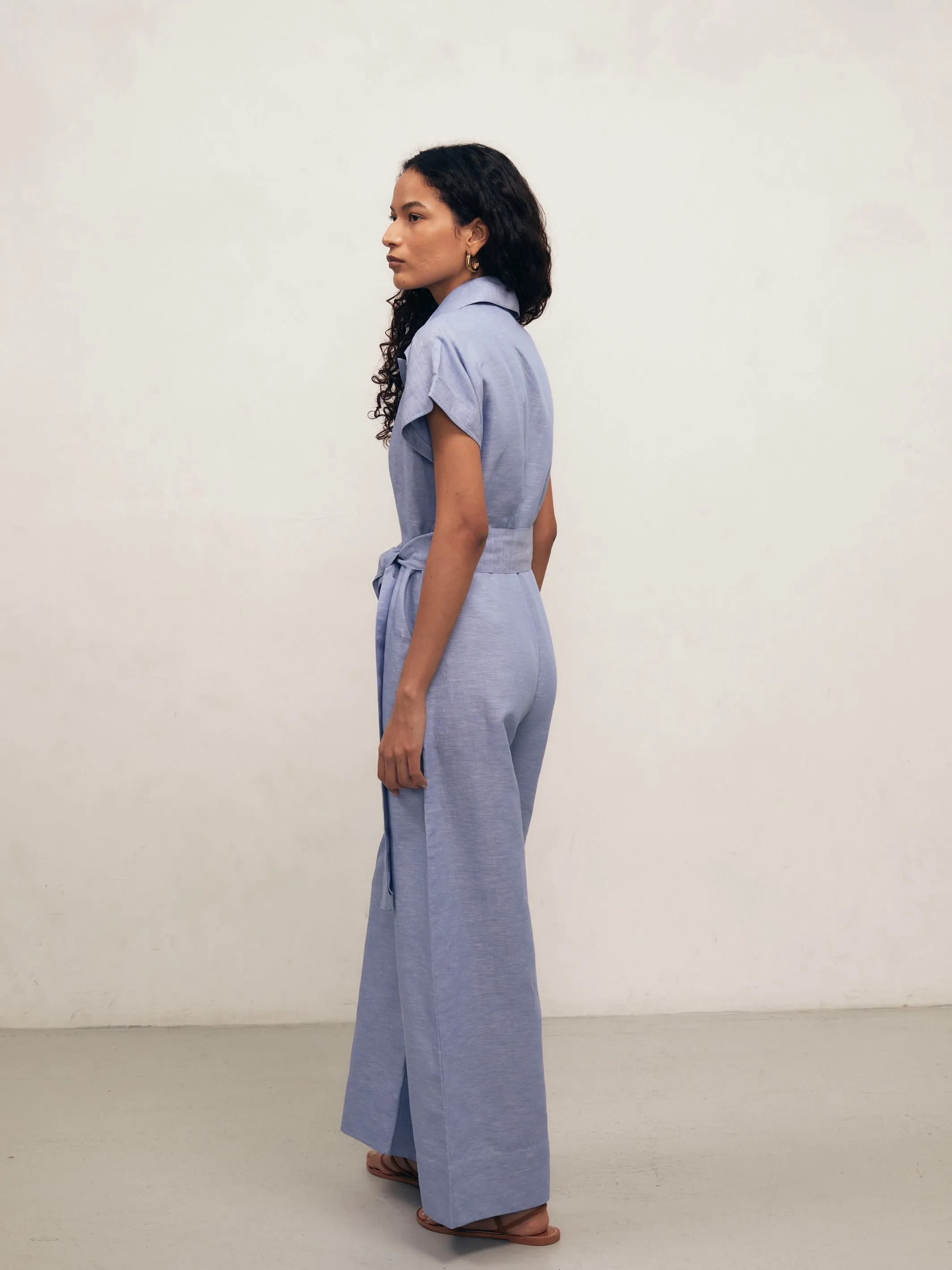 TERESA - Blue Linen Chambray Jumpsuit sold by Mondo Corsini product image thumbnail 3