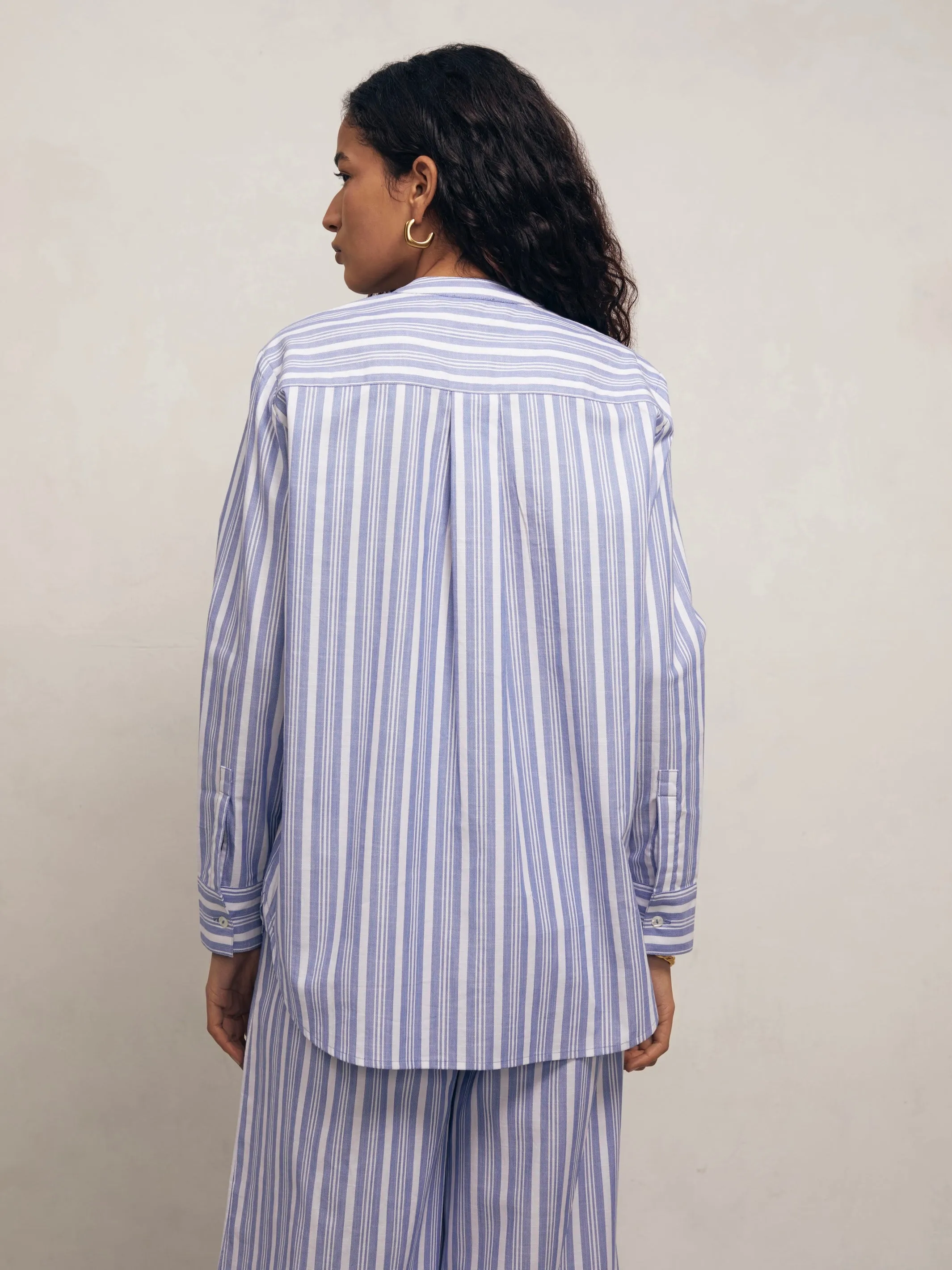 Pierre Shirt - Blue Tented Stripe Woven Linen Cotton sold by Mondo Corsini product image thumbnail 3