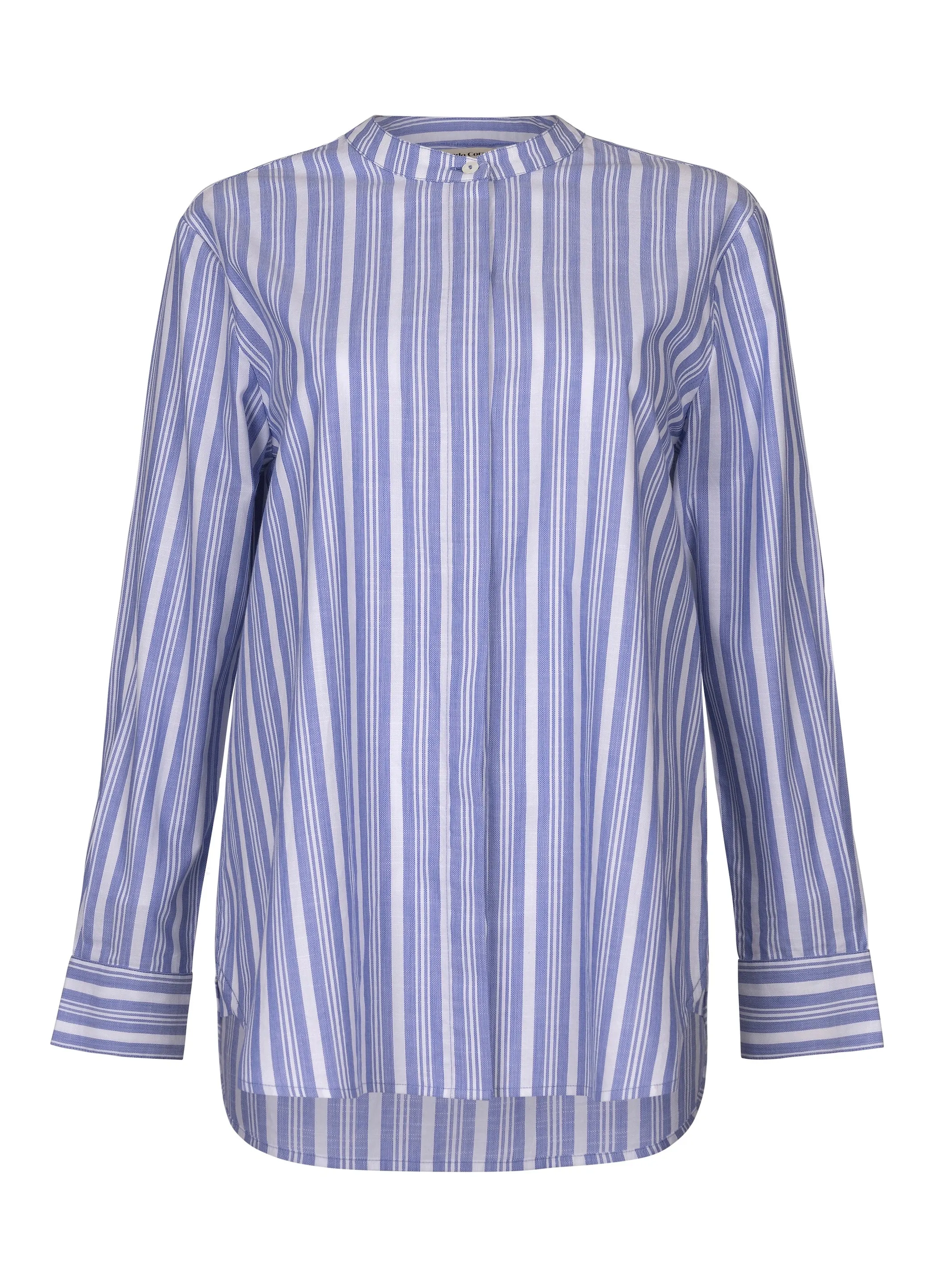 Pierre Shirt - Blue Tented Stripe Woven Linen Cotton sold by Mondo Corsini product image thumbnail 5