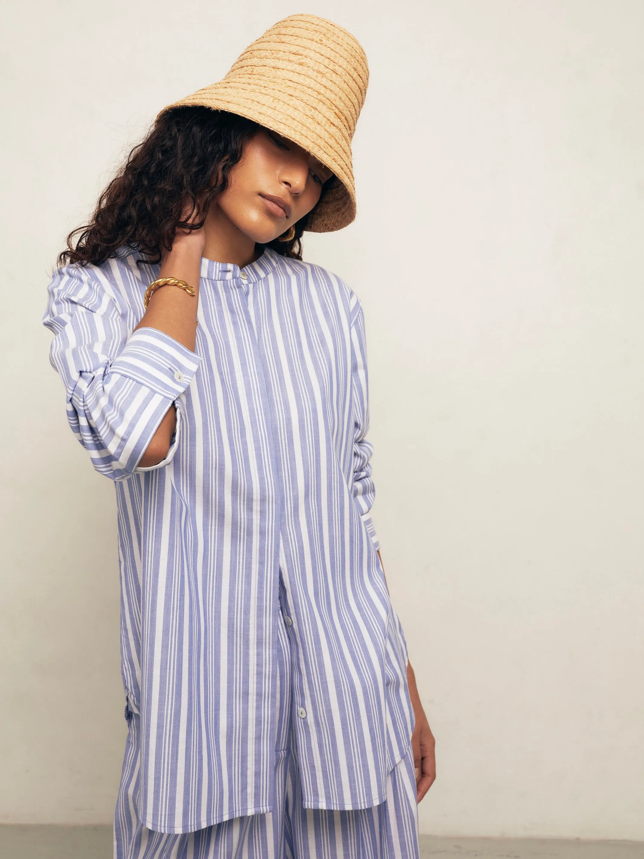 Pierre Shirt - Blue Tented Stripe Woven Linen Cotton sold by Mondo Corsini product image thumbnail 4