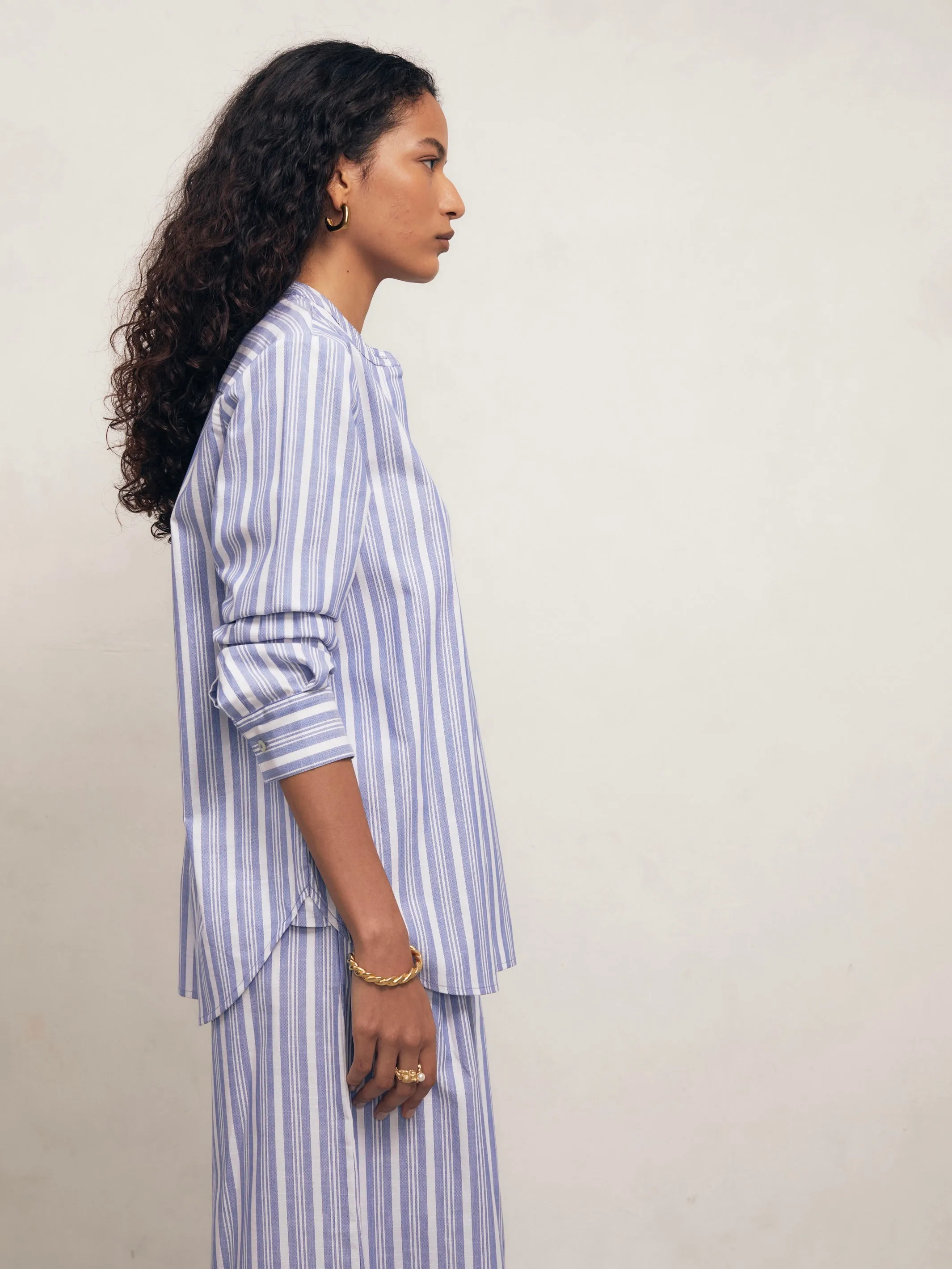 Pierre Shirt - Blue Tented Stripe Woven Linen Cotton sold by Mondo Corsini product image thumbnail 2