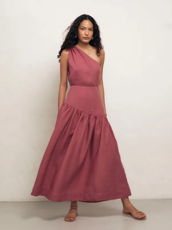 MARIAM - Raspberry Linen Dress sold by Mondo Corsini