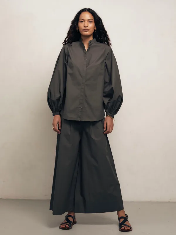 Maia - Dark Khaki Poplin Blouse sold by Mondo Corsini