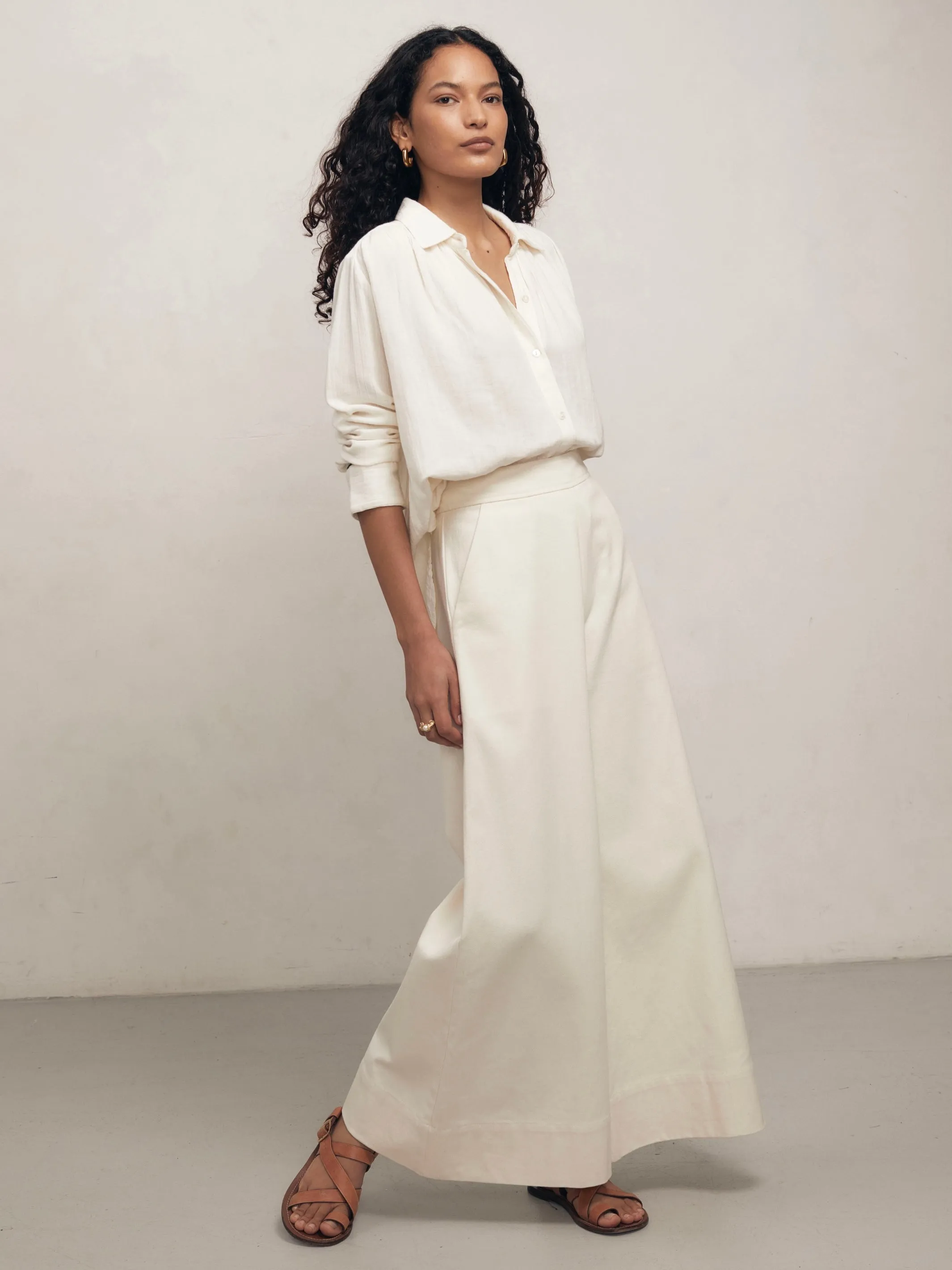 GRETA - Panna Drill Trousers sold by Mondo Corsini