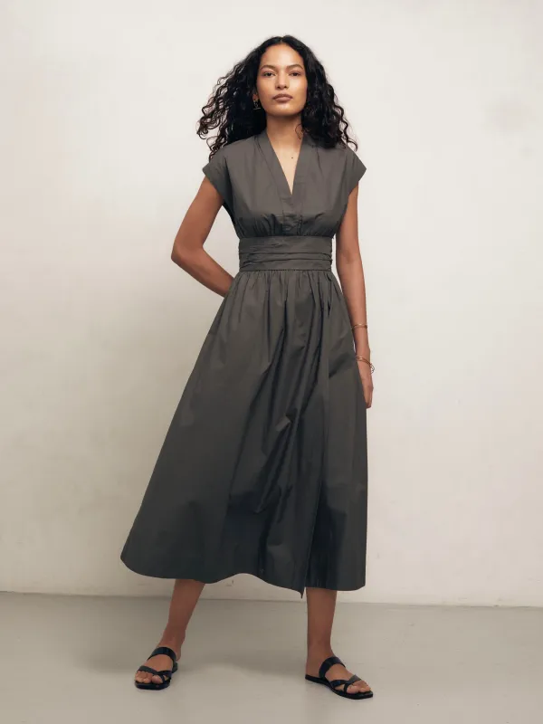 GEORGIA - Dark Khaki Cotton Poplin Dress sold by Mondo Corsini