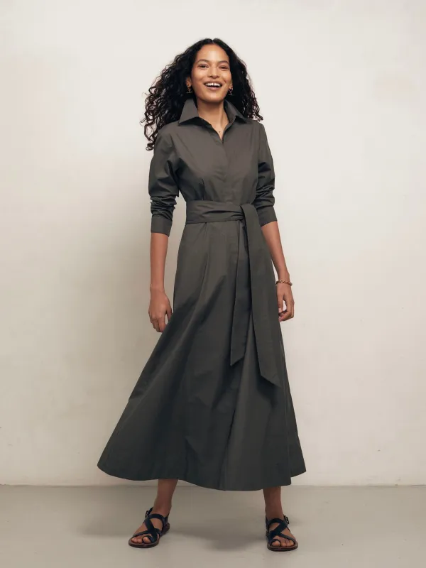 Cervo - Dark Khaki Cotton Poplin Dress sold by Mondo Corsini