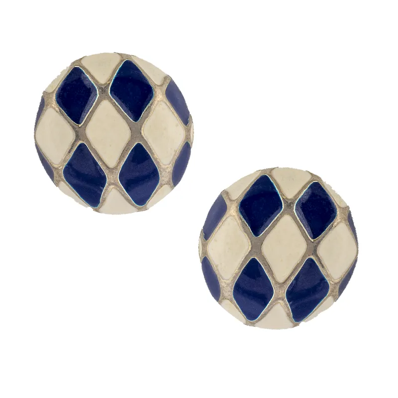 Vintage Navy & White Checkerboard Earrings sold by Mondo Corsini