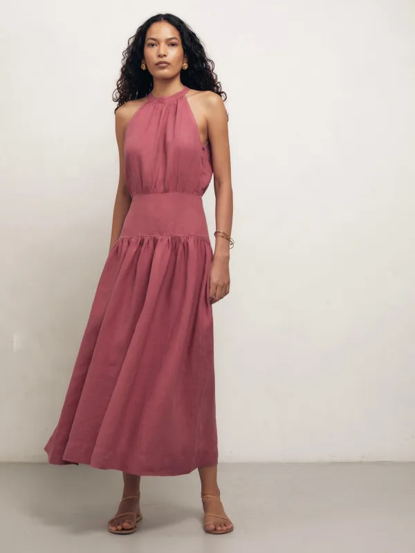 PRITI - Raspberry Linen Dress sold by Mondo Corsini