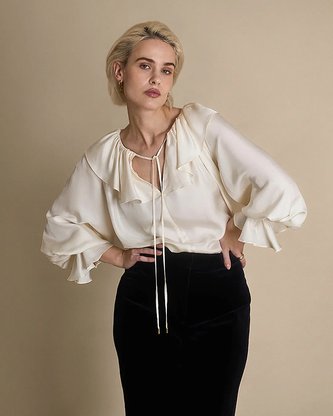Florence - Panna Silk Twill Blouse sold by Mondo Corsini