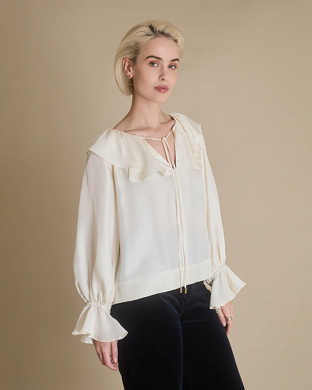 Florence - Panna Silk Twill Blouse sold by Mondo Corsini product image thumbnail 3