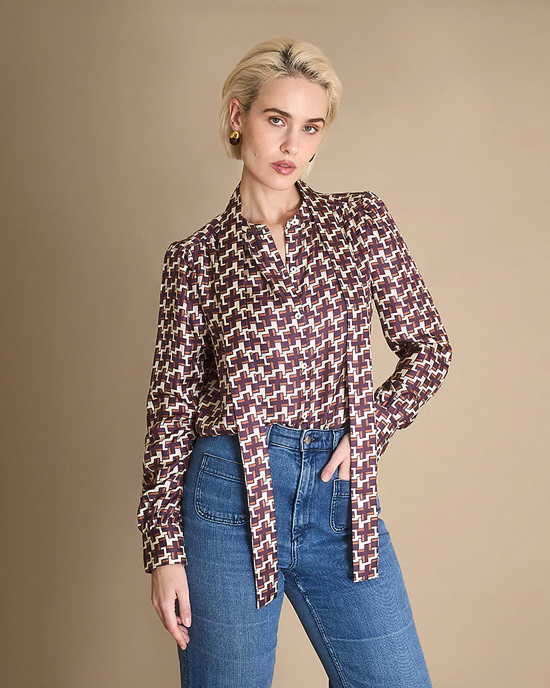 Serene - Cross Print Silk Twill Blouse sold by Mondo Corsini