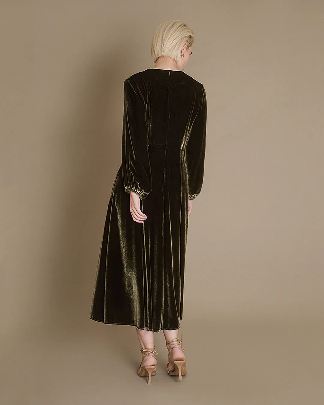Chloe - Olive Silk Velvet Dress sold by Mondo Corsini product image thumbnail 3