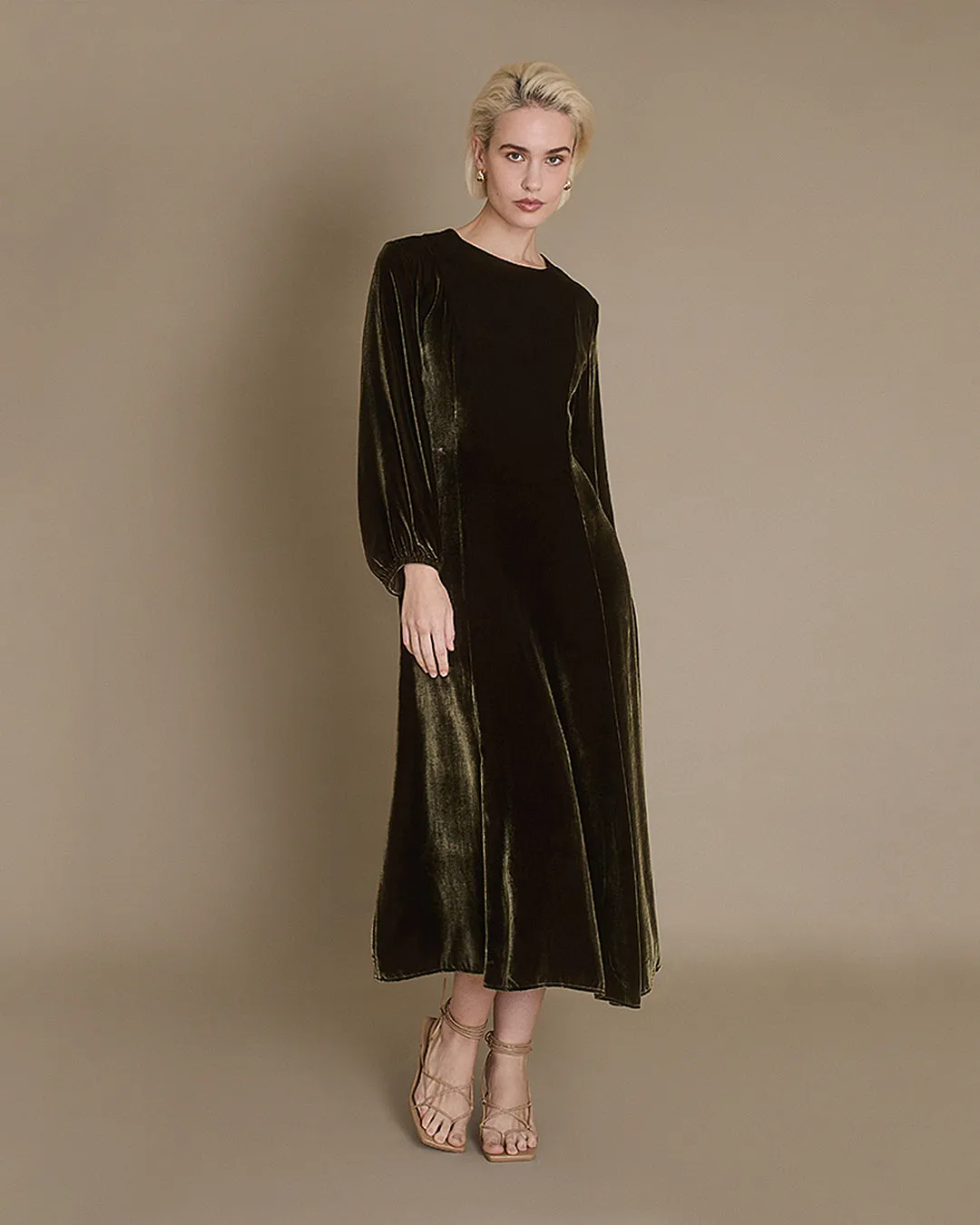 Chloe - Olive Silk Velvet Dress sold by Mondo Corsini