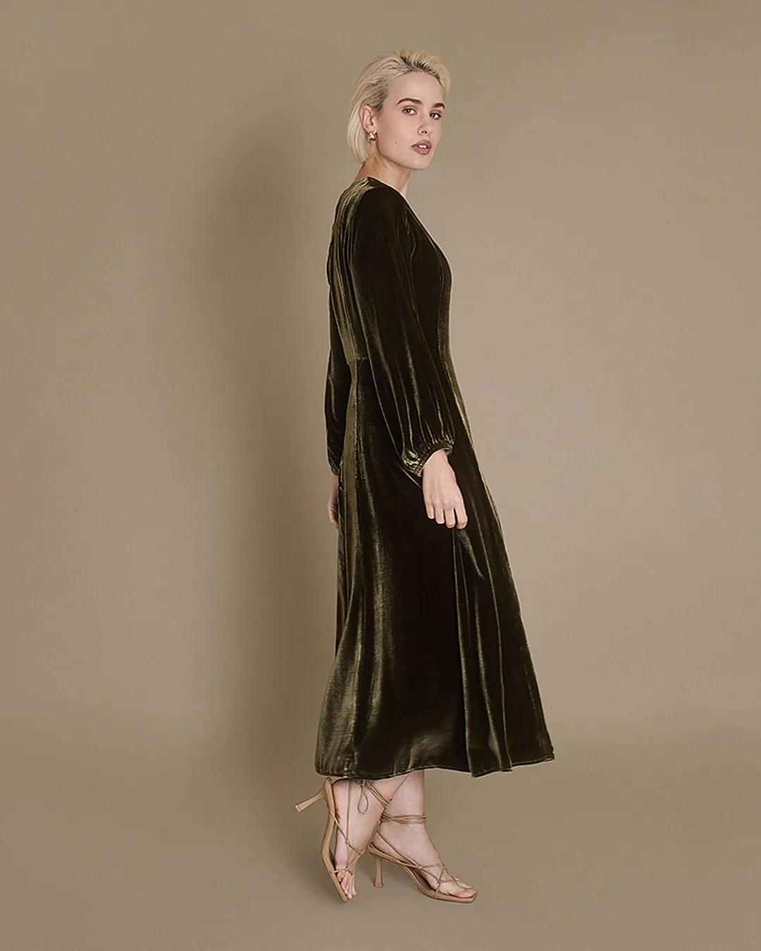 Chloe - Olive Silk Velvet Dress sold by Mondo Corsini product image thumbnail 2