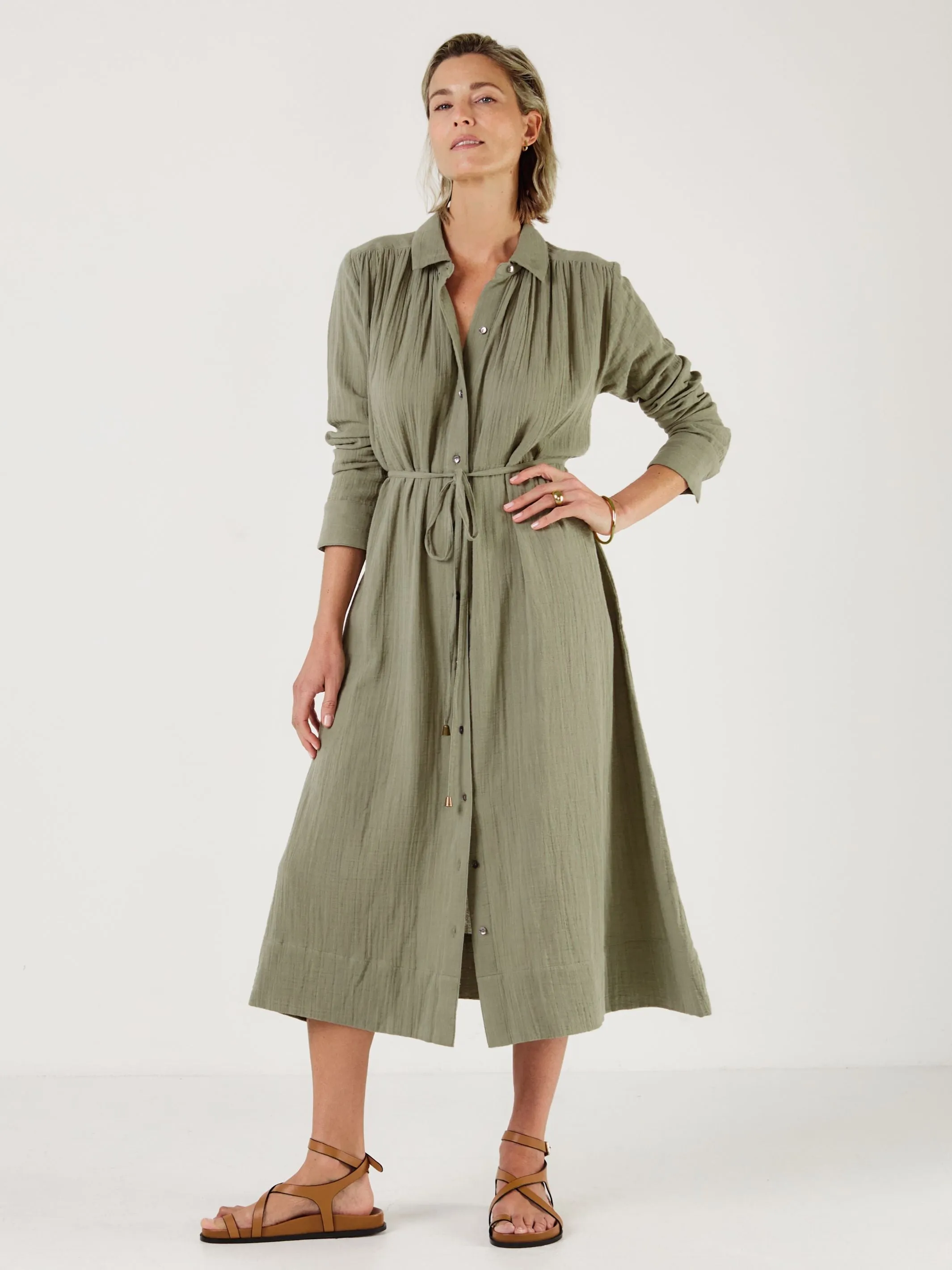 Martha - Olive Cotton Gauze Dress sold by Mondo Corsini product image thumbnail 2