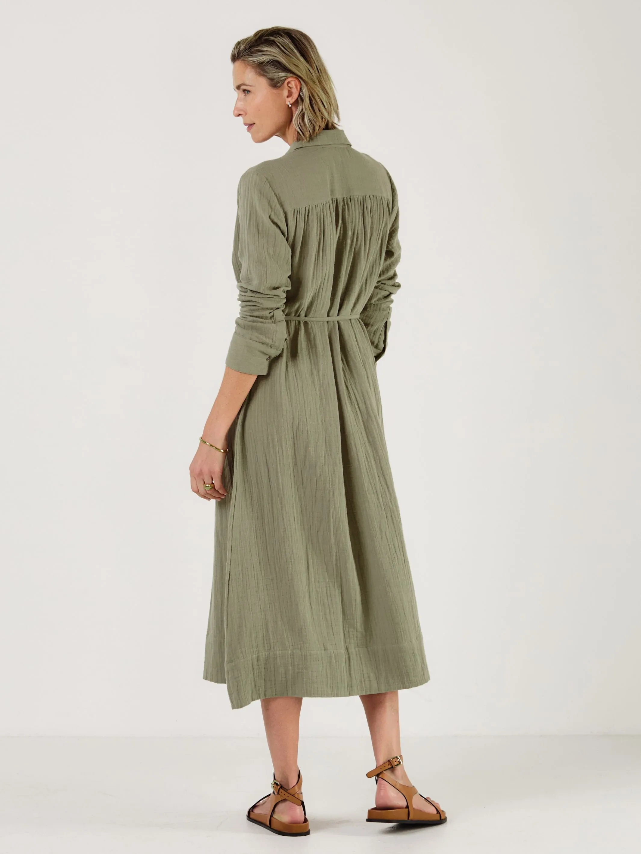 Martha - Olive Cotton Gauze Dress sold by Mondo Corsini product image thumbnail 3