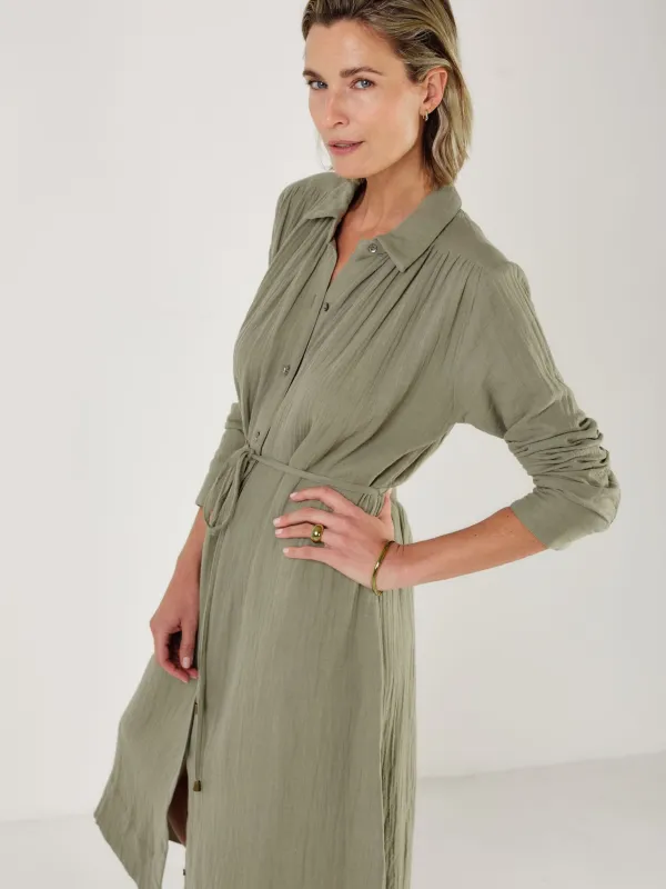 Martha - Olive Cotton Gauze Dress made by Mondo Corsini