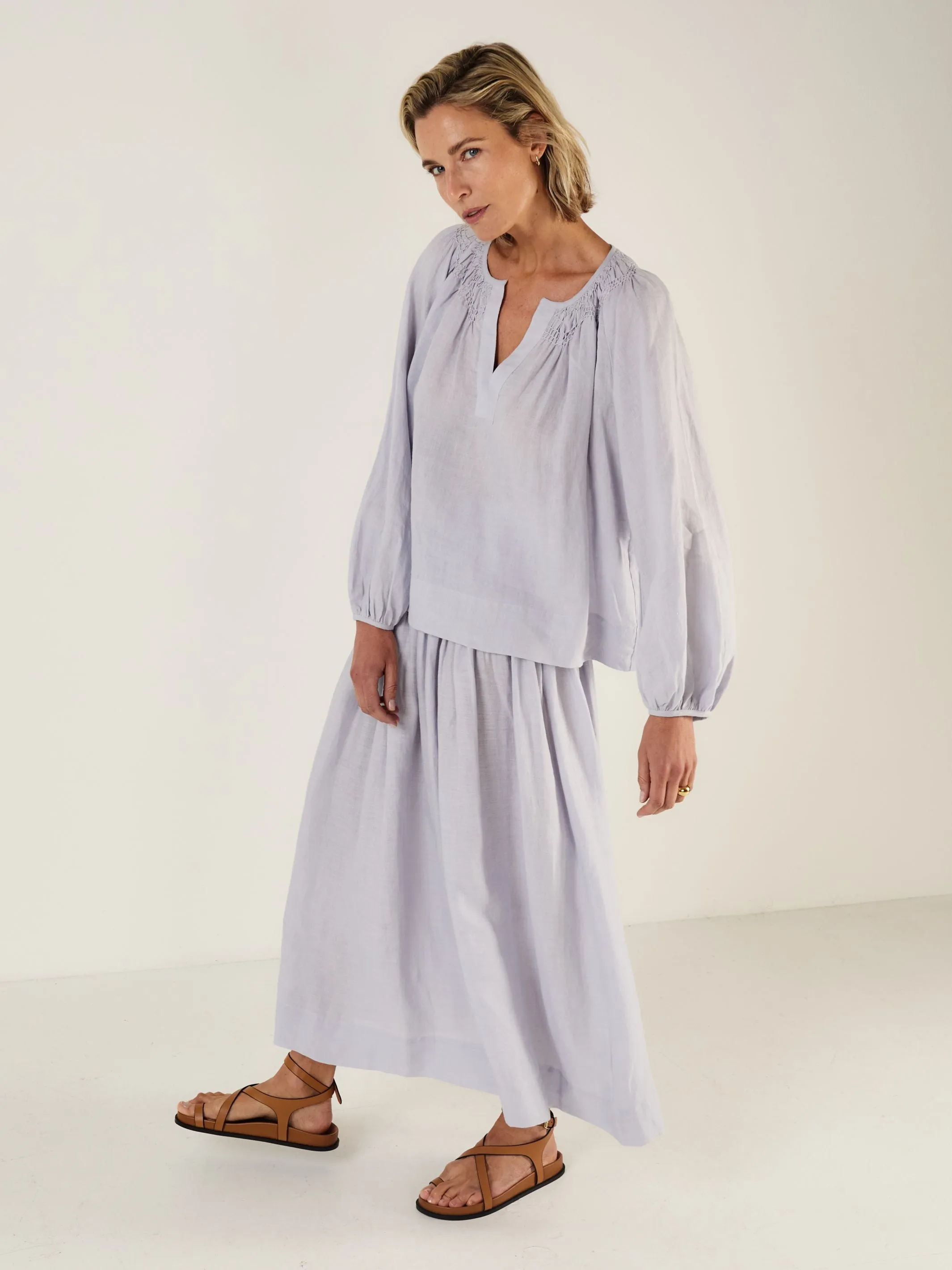 ELIZABETH - MIST Linen Blouse sold by Mondo Corsini