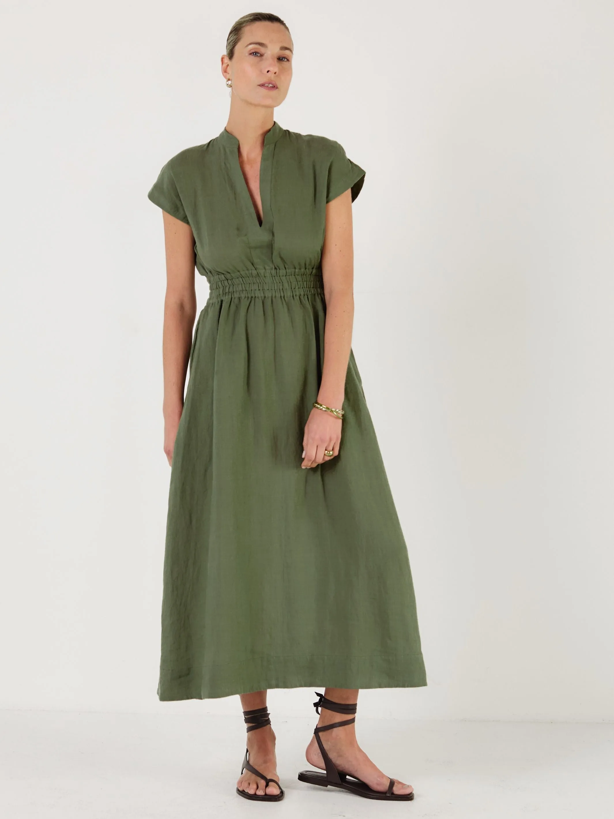 LILY - VERDE Linen Dress sold by Mondo Corsini