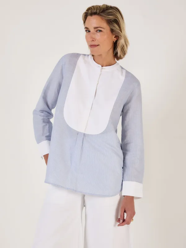 Tuxedo Shirt - Blue and White Pinstripe with contrast bib made by Mondo Corsini
