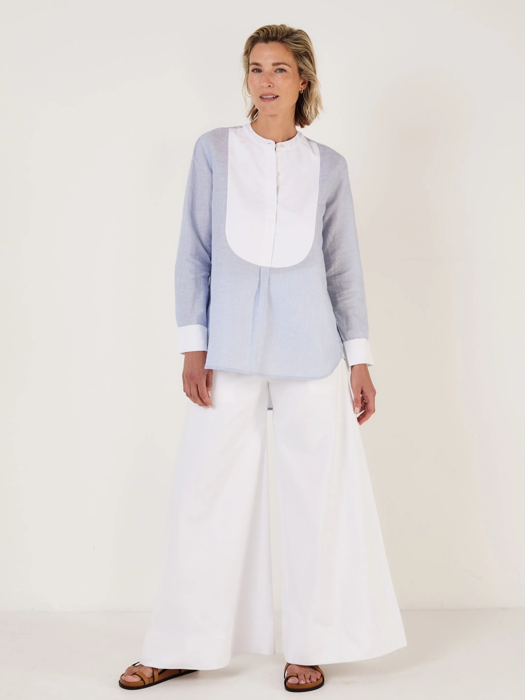 Tuxedo Shirt - Blue and White Pinstripe with contrast bib sold by Mondo Corsini product image thumbnail 2