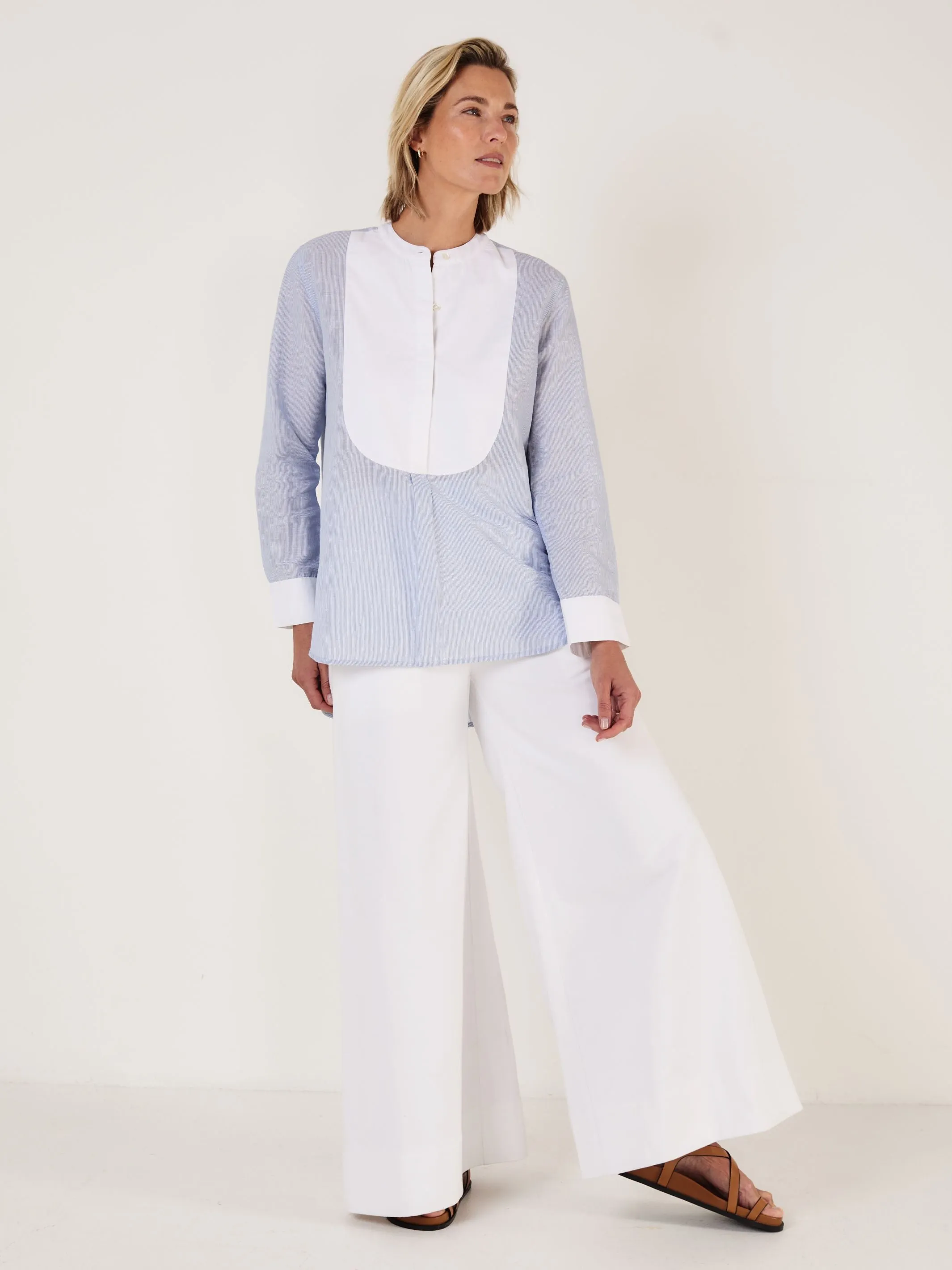 Tuxedo Shirt - Blue and White Pinstripe with contrast bib sold by Mondo Corsini product image thumbnail 3