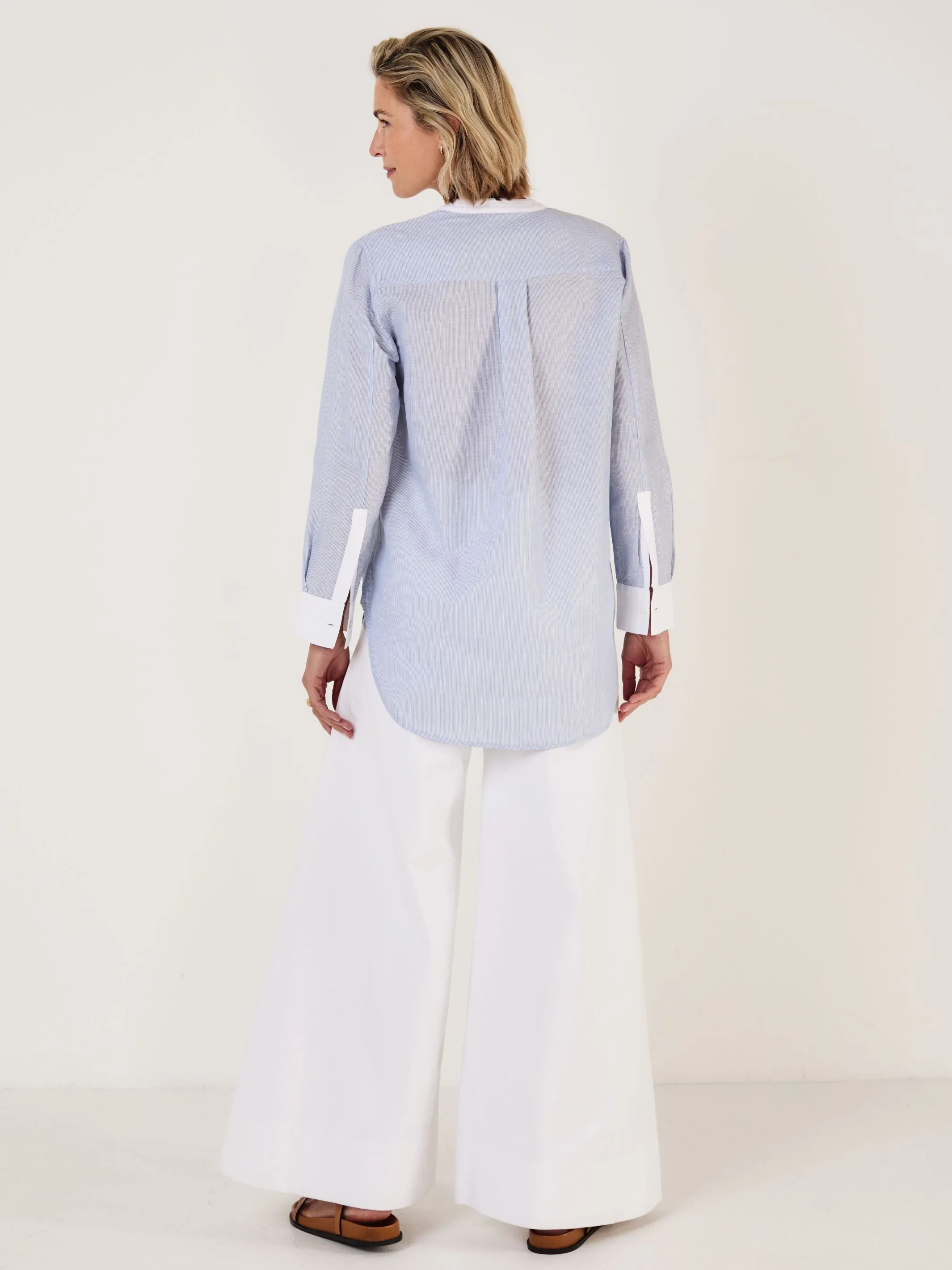 Tuxedo Shirt - Blue and White Pinstripe with contrast bib sold by Mondo Corsini product image thumbnail 4