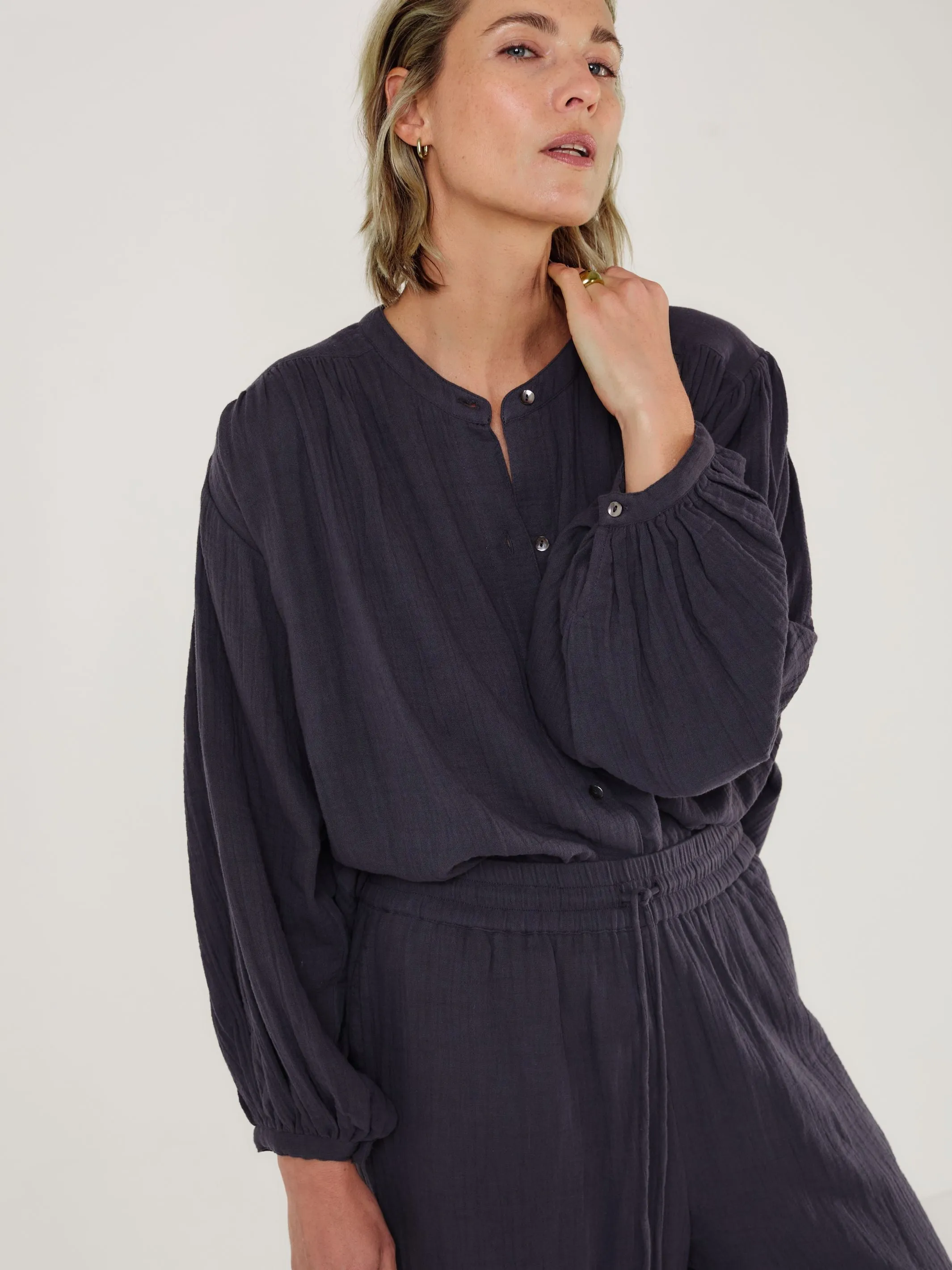 Como - Midnight Cotton Gauze Blouse sold by Mondo Corsini
