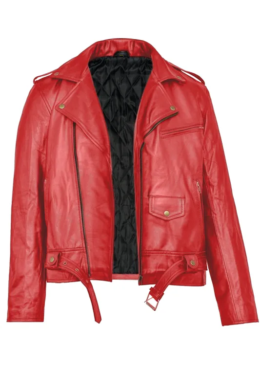 Terminator Red Men's Biker Leather Jacket made by Prime Leather Shop
