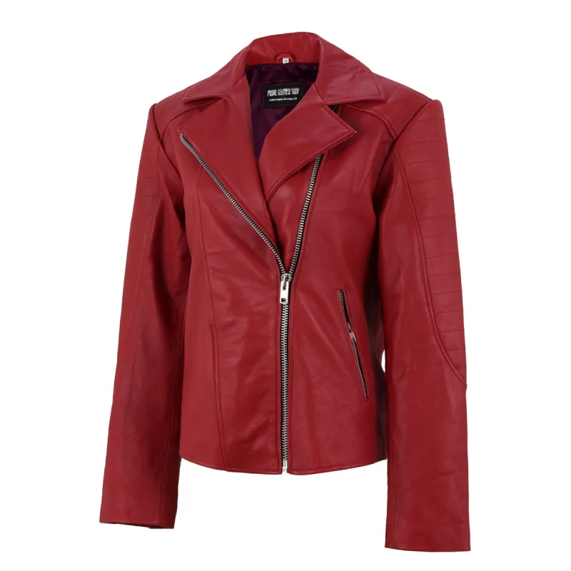 Jennifer Lopez Red Biker Leather Jacket sold by Prime Leather Shop