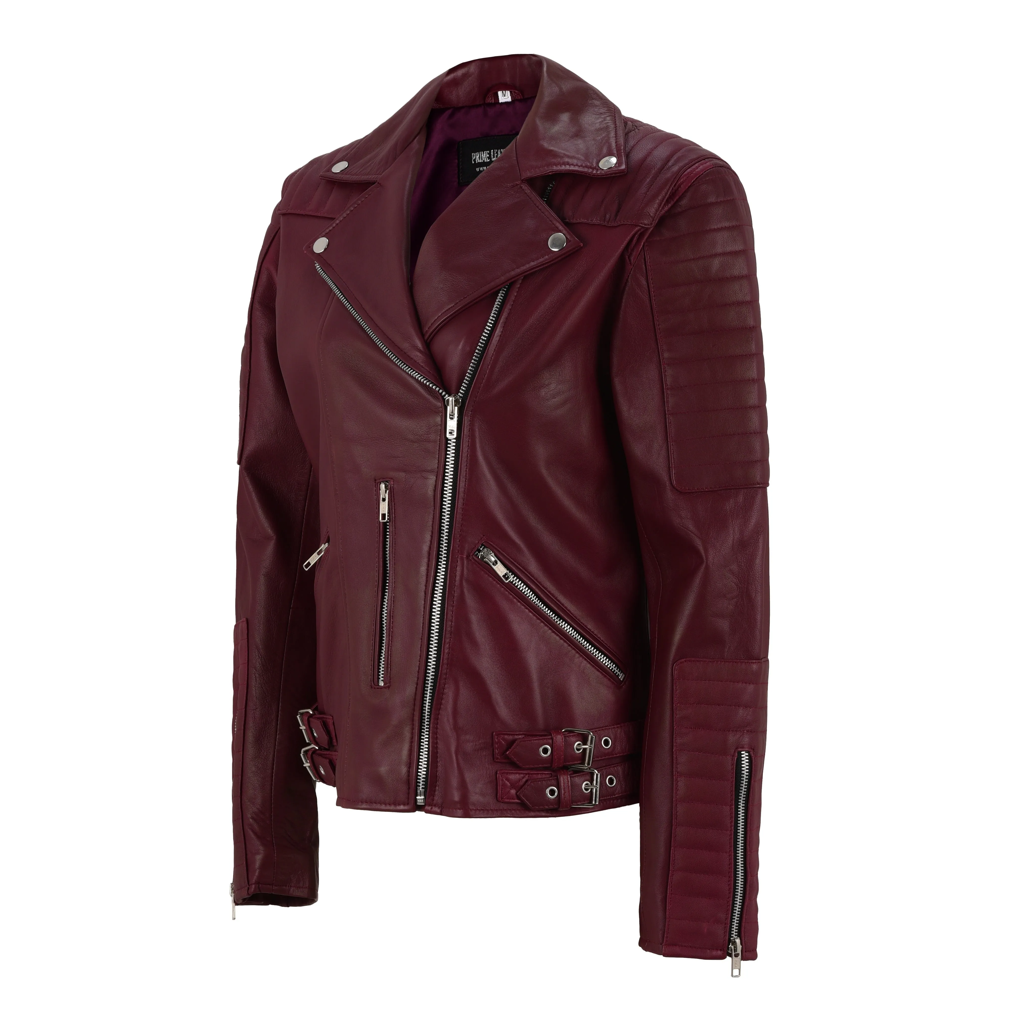 Women's Slim Fit Biker Leather Jacket sold by Prime Leather Shop product image thumbnail 3