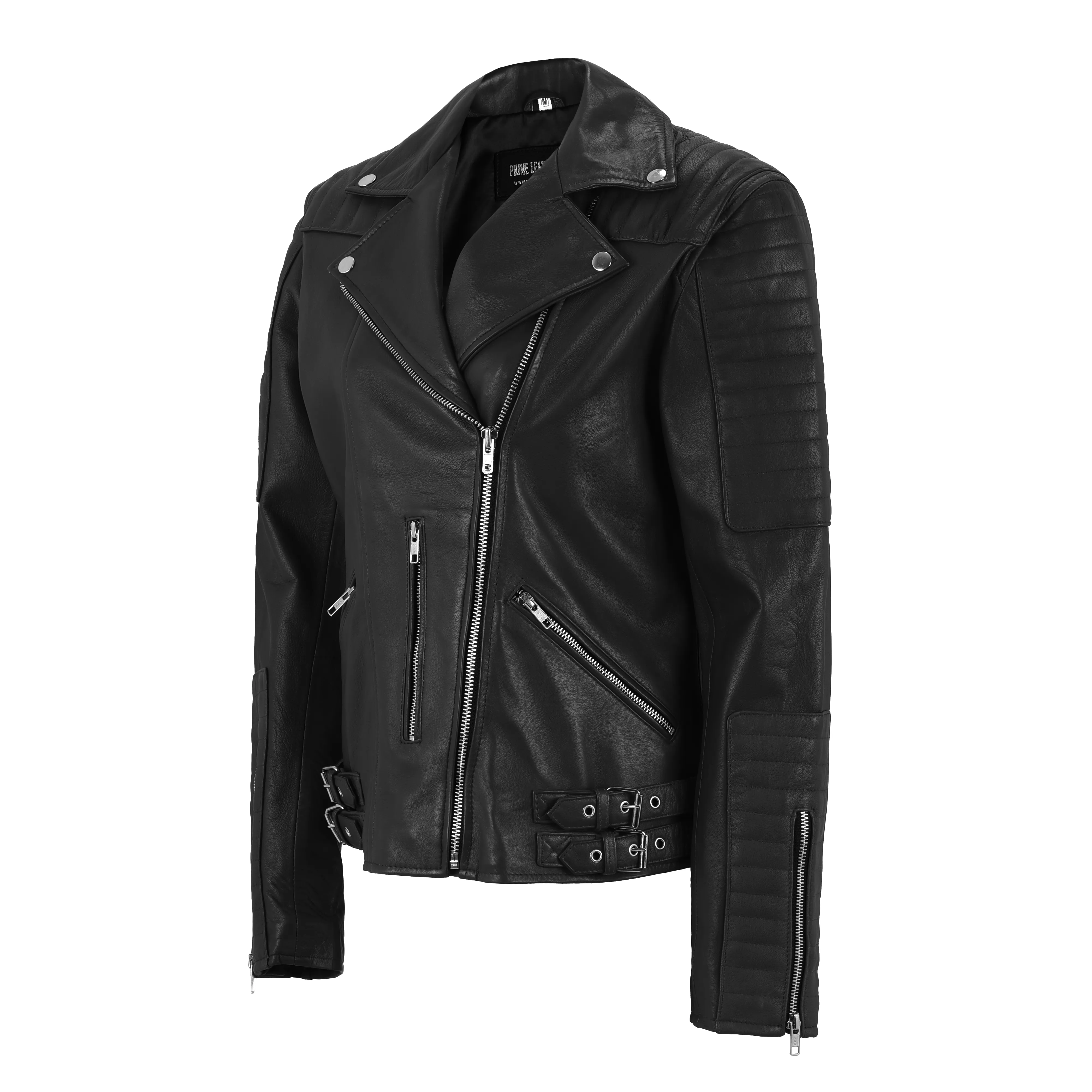 Women's Slim Fit Biker Leather Jacket sold by Prime Leather Shop