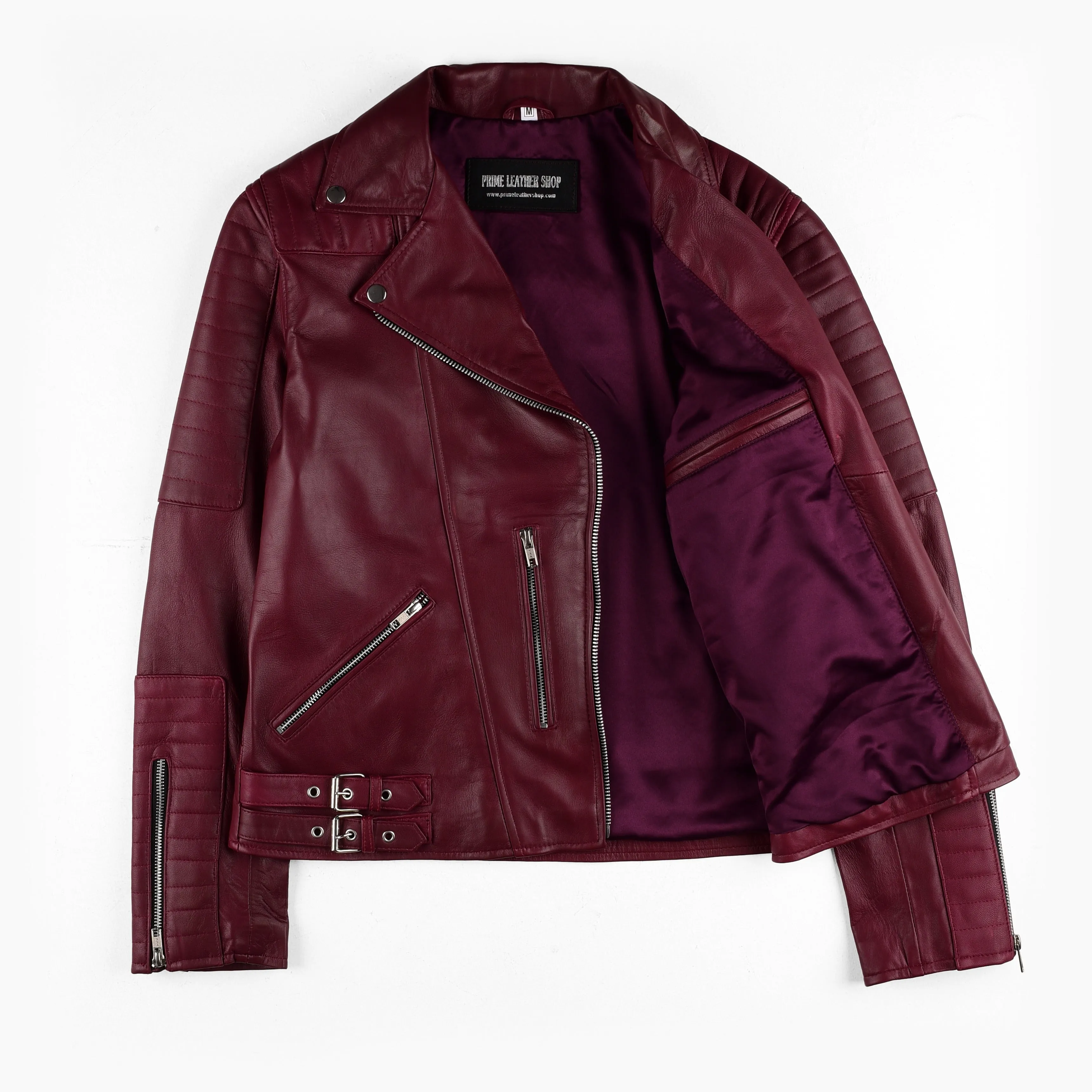 Women's Slim Fit Biker Leather Jacket sold by Prime Leather Shop product image thumbnail 4