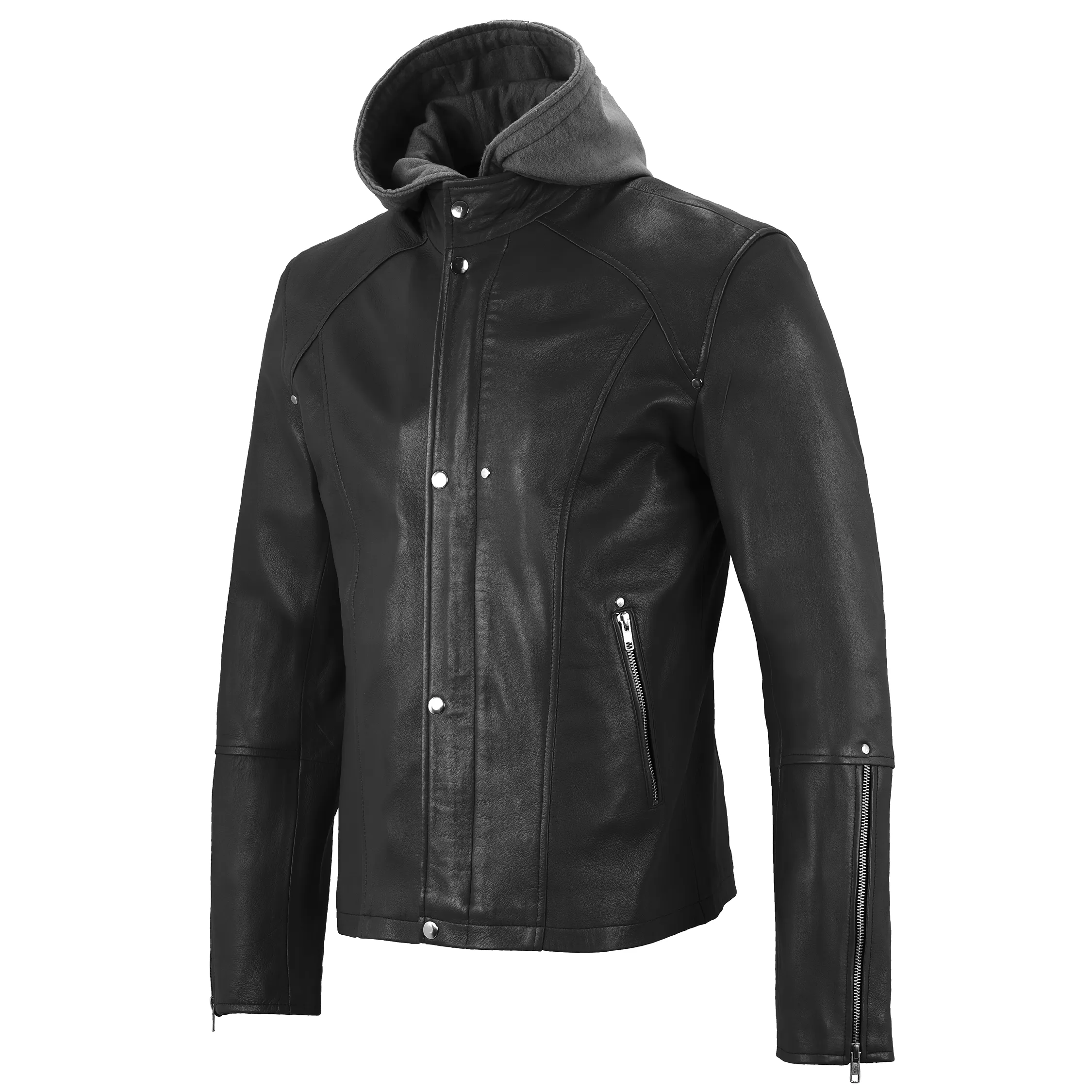 Jacob Hooded Bomber Leather Jacket sold by Prime Leather Shop
