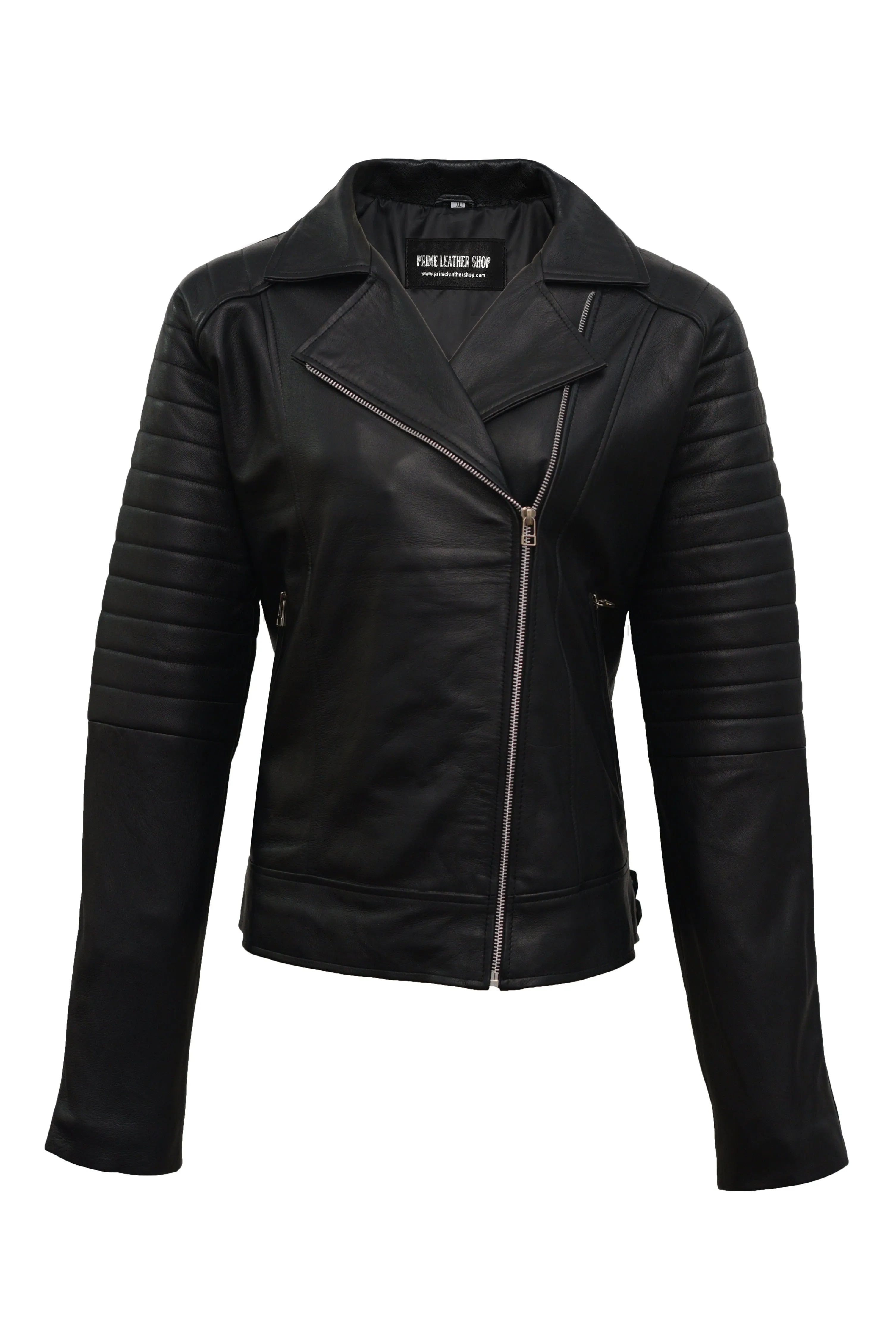 Angelina Black Biker Leather Jacket sold by Prime Leather Shop