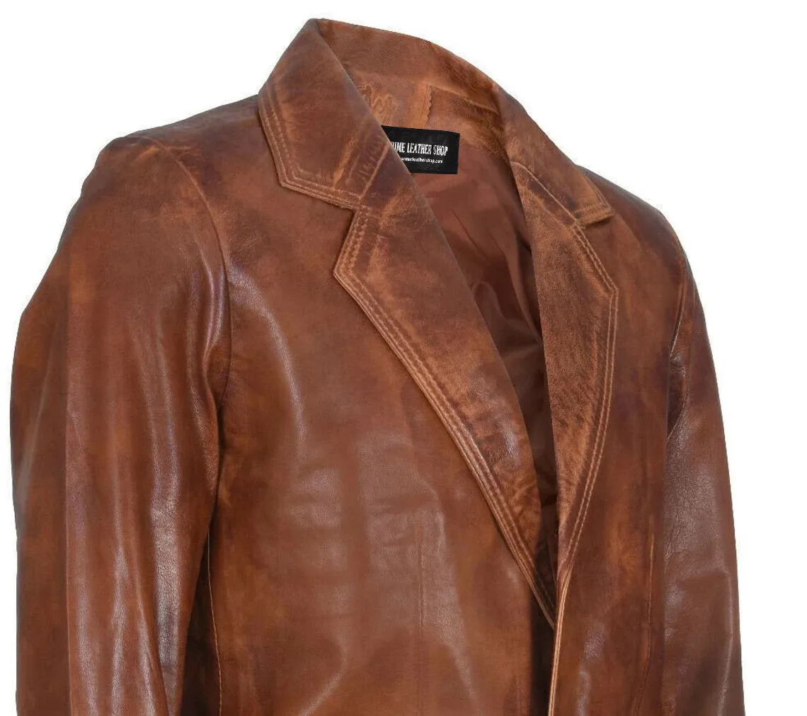 John Kennedy Brown Leather Long Coat sold by Prime Leather Shop product image thumbnail 3