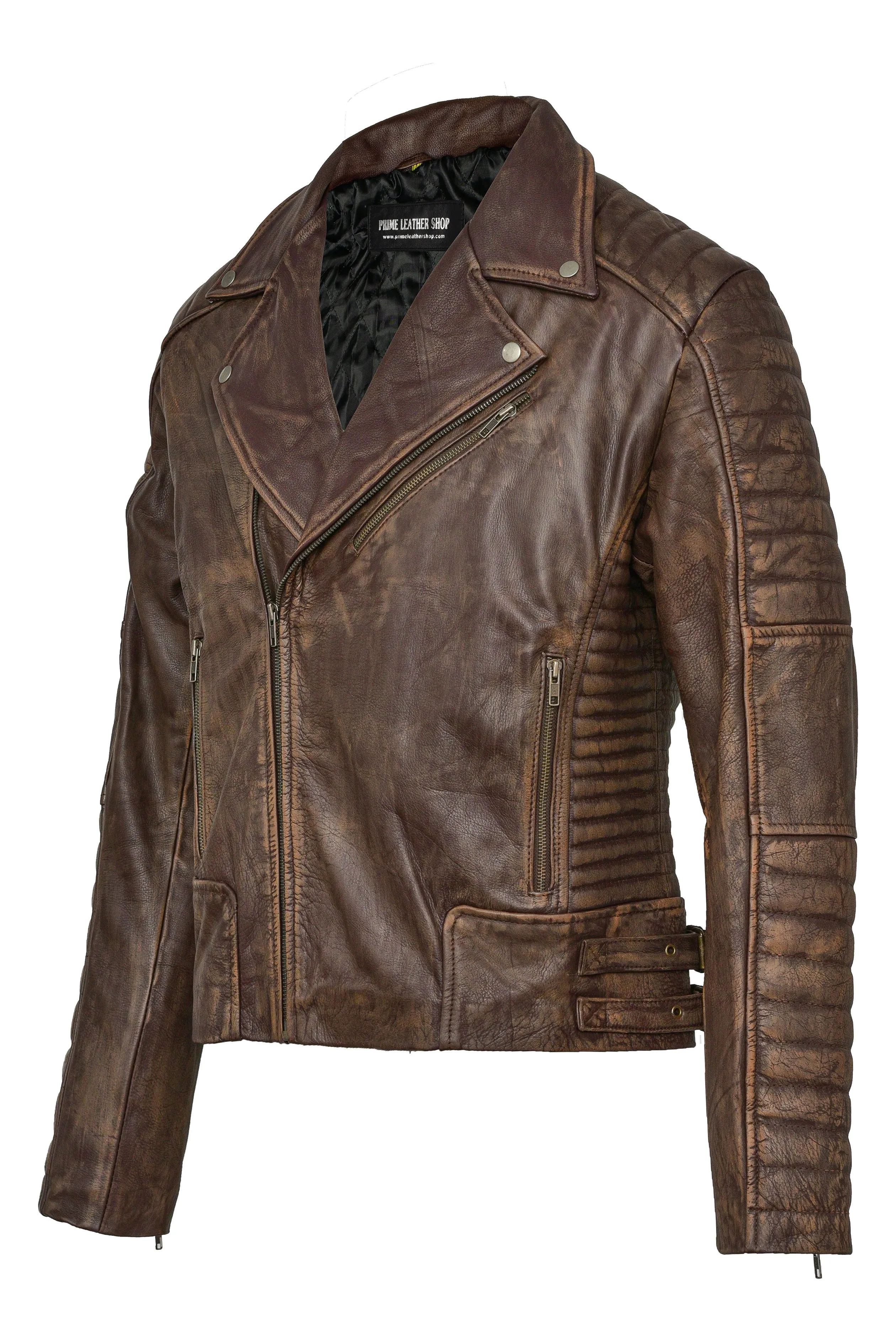 Distressed Brown Biker Leather Jacket sold by Prime Leather Shop