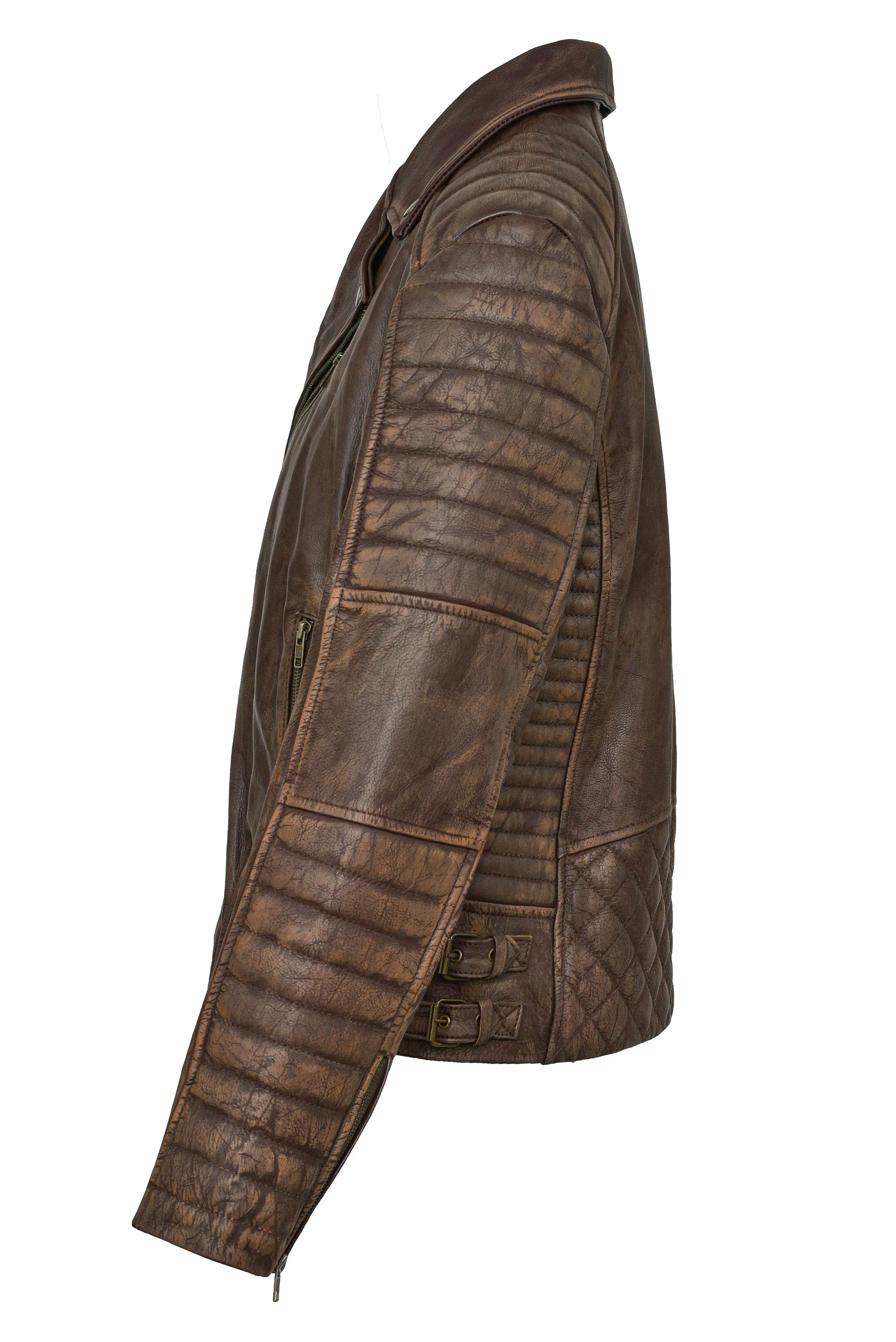 Distressed Brown Biker Leather Jacket sold by Prime Leather Shop product image thumbnail 4