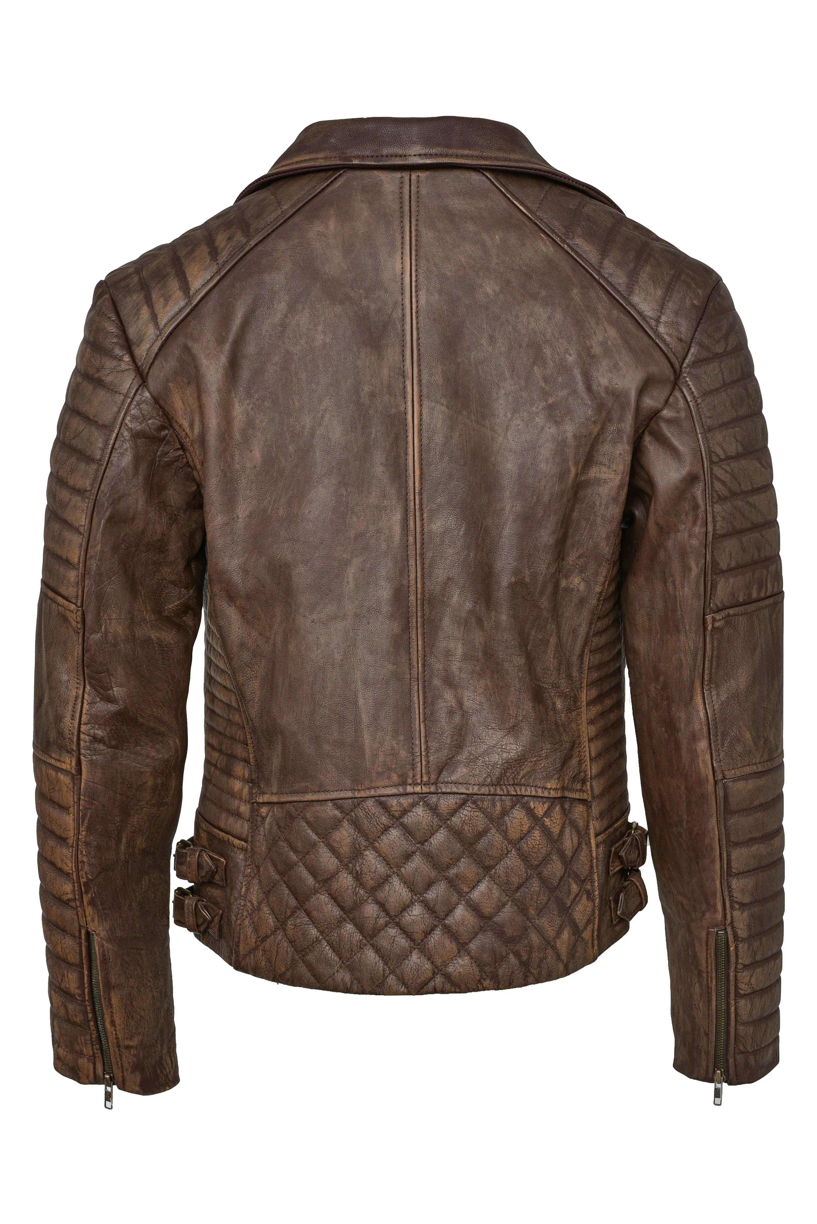 Distressed Brown Biker Leather Jacket sold by Prime Leather Shop product image thumbnail 3