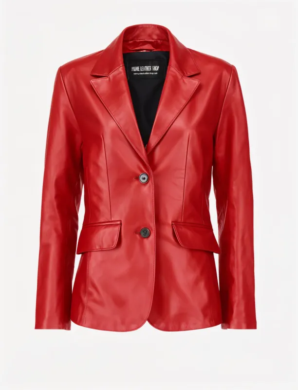 Classic Red Leather Blazer sold by Prime Leather Shop