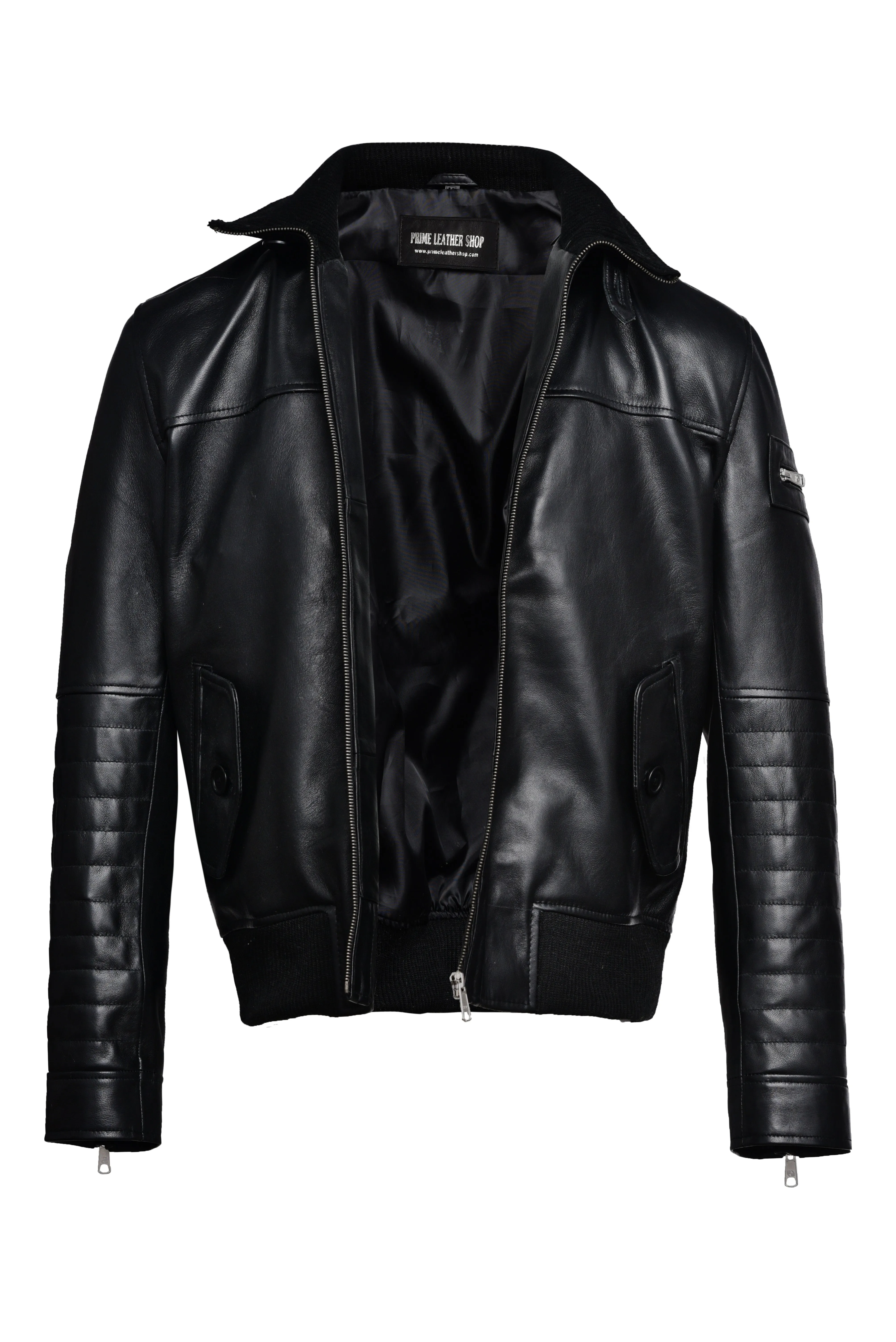 Titan Forge Black Men's Leather Bomber Jacket sold by Prime Leather Shop