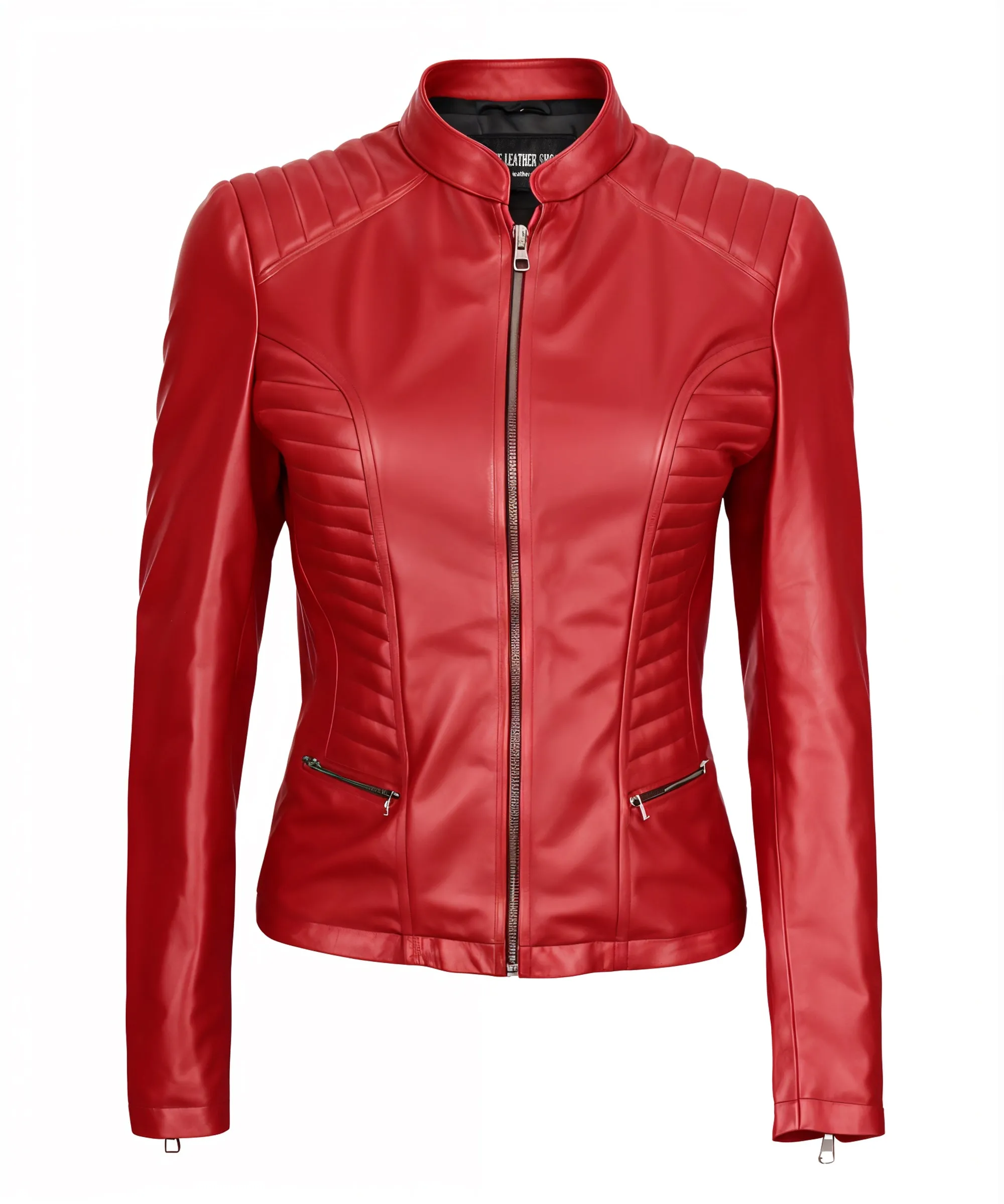Sylvia Red Biker Leather Jacket sold by Prime Leather Shop