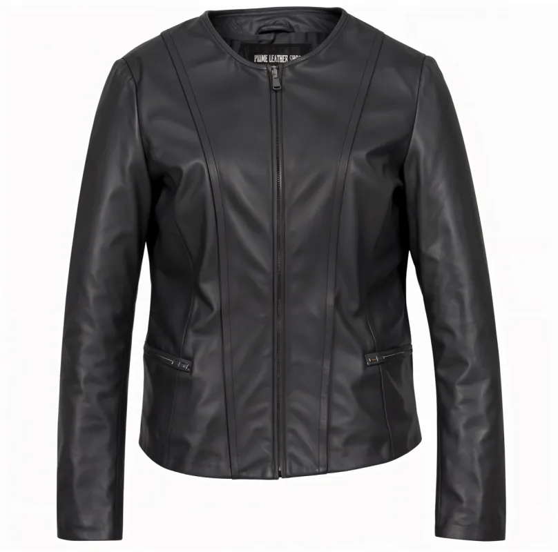 Timeless Collarless Leather Jacket sold by Prime Leather Shop