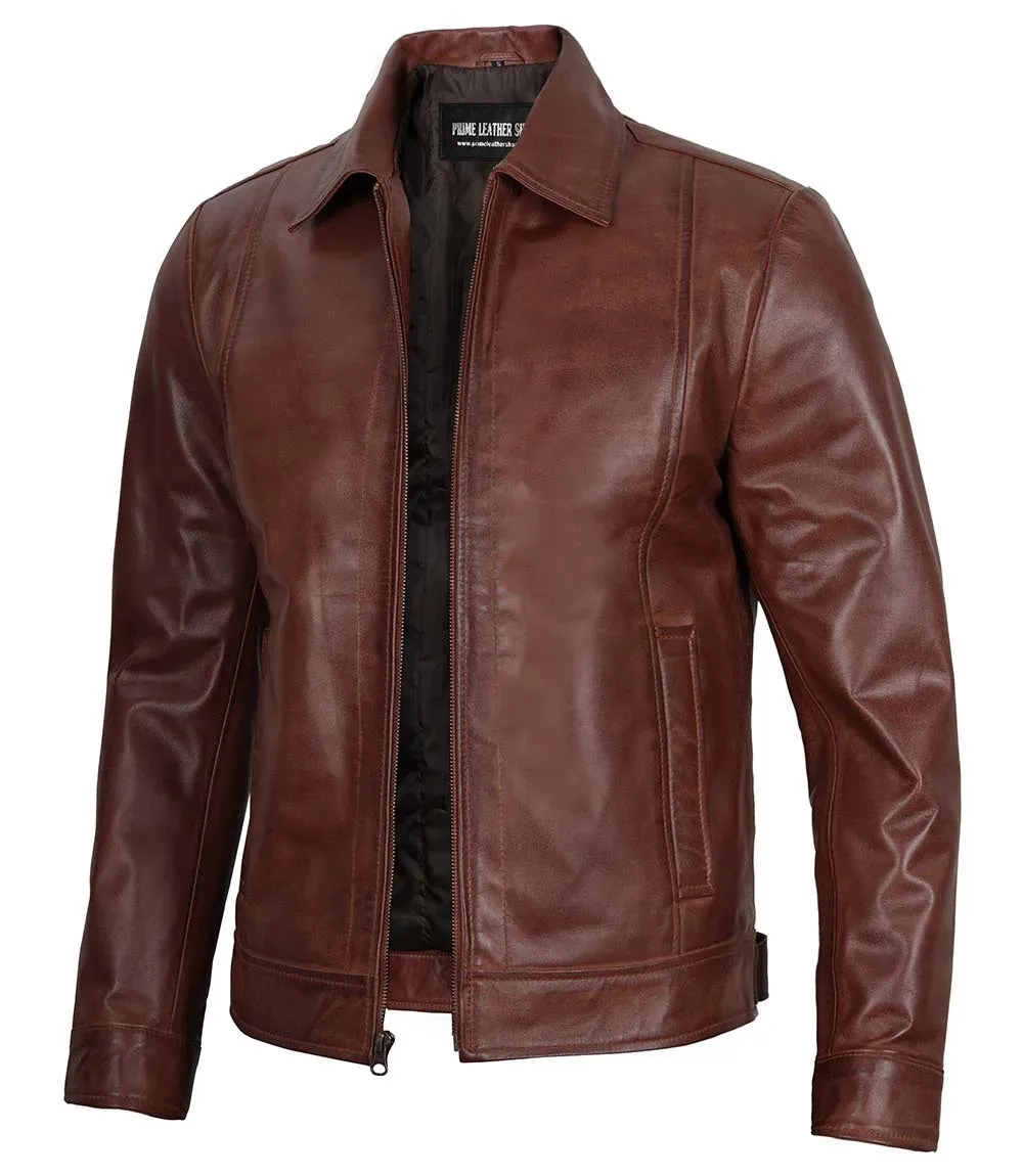 Heritage Luxe Brown Bomber Leather Jacket sold by Prime Leather Shop product image thumbnail 3