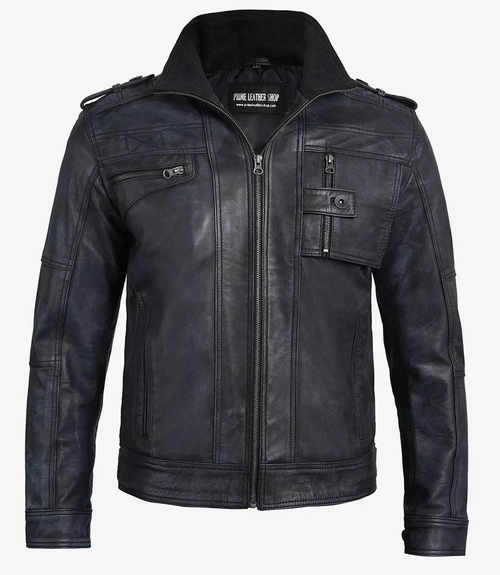 Men’s Velocity Black Leather Moto Jacket sold by Prime Leather Shop product image thumbnail 3