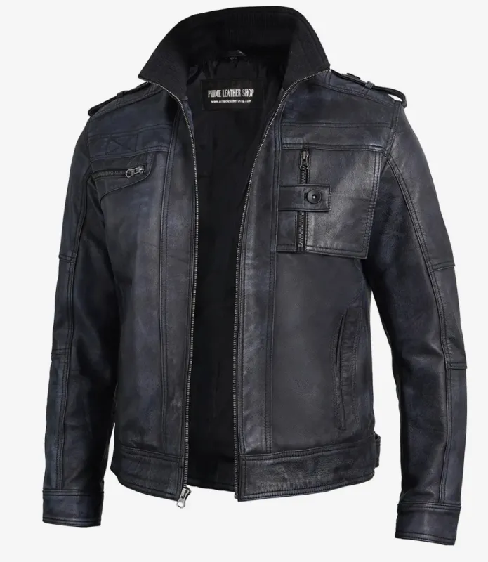 Men’s Velocity Black Leather Moto Jacket made by Prime Leather Shop