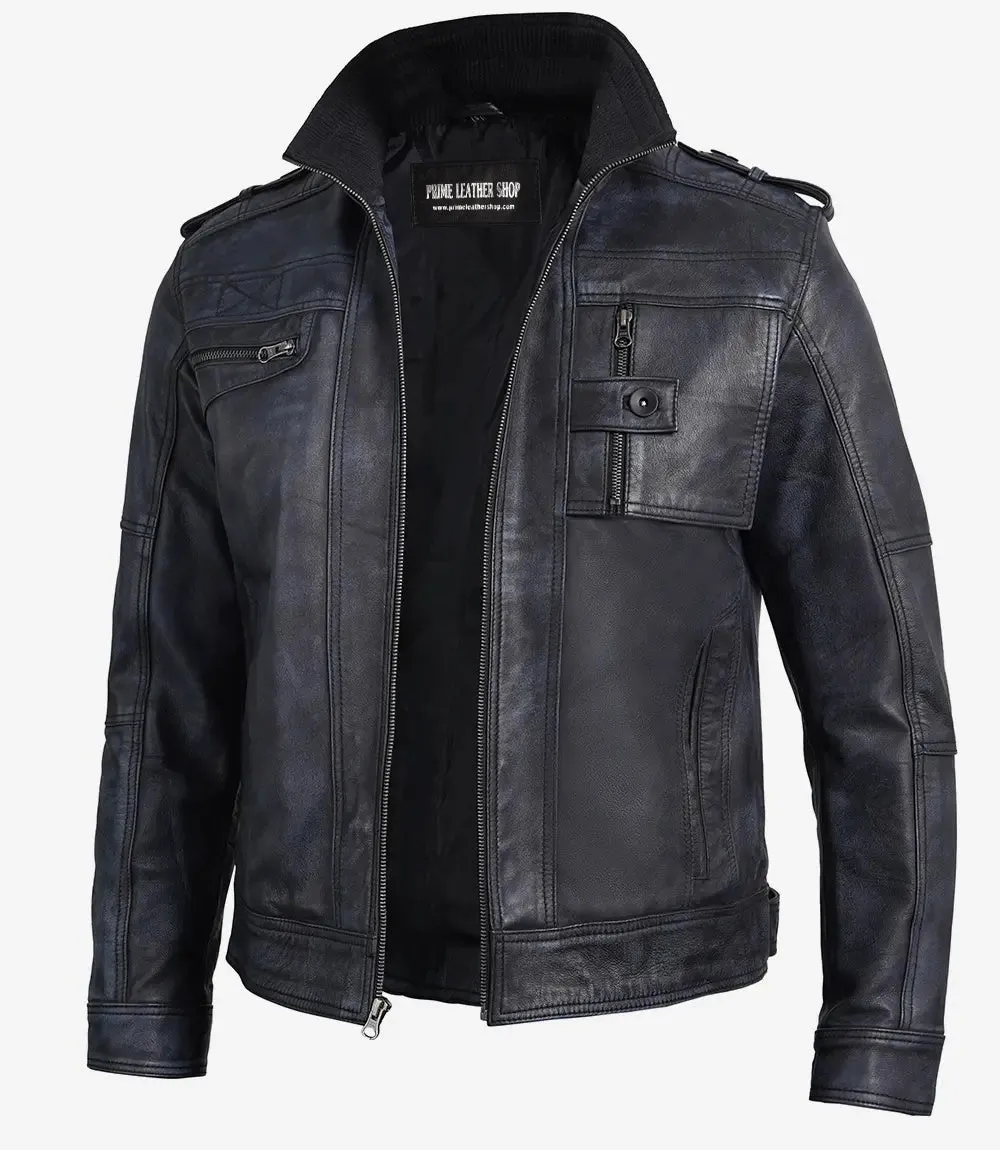 Men’s Velocity Black Leather Moto Jacket sold by Prime Leather Shop